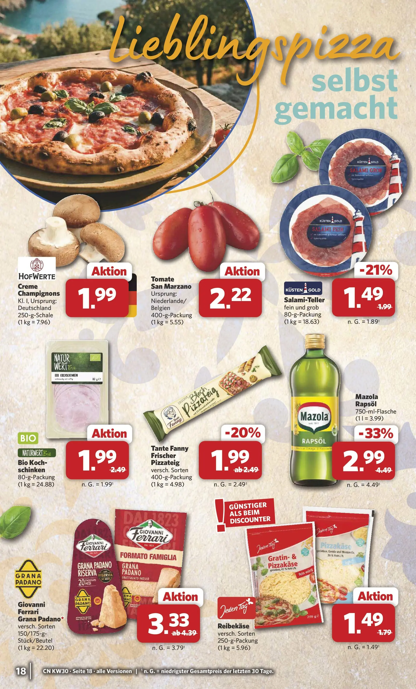 Combi Prospekt Weener (ab 20.07.2026) zum Blättern | Seite: 18 | Produkte: Rapsöl, Mozzarella, Schinken, Reibekase