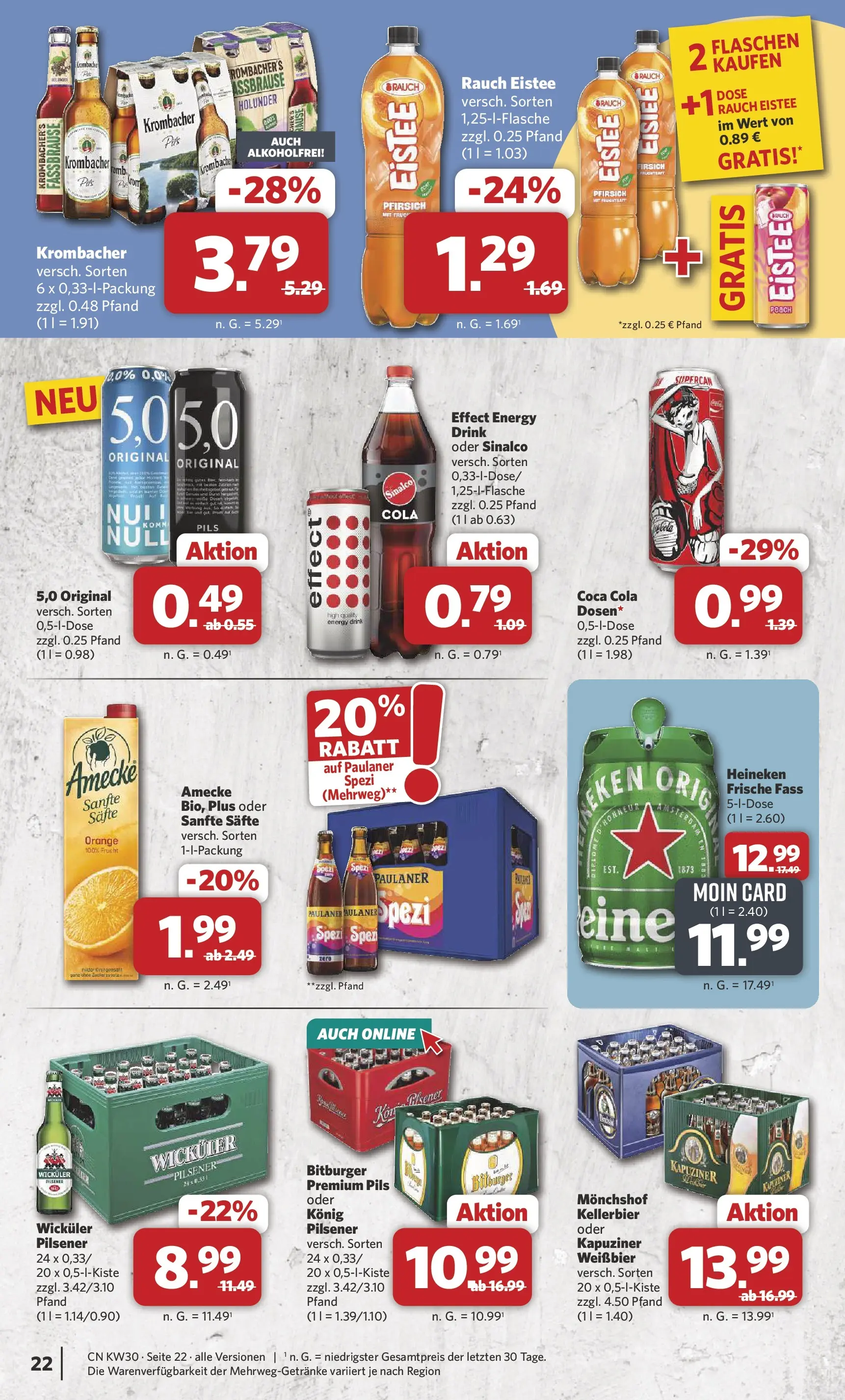 Combi Prospekt Weener (ab 20.07.2026) zum Blättern | Seite: 22 | Produkte: Weißbier, Krombacher alkoholfrei, Pfirsich, Fassbrause