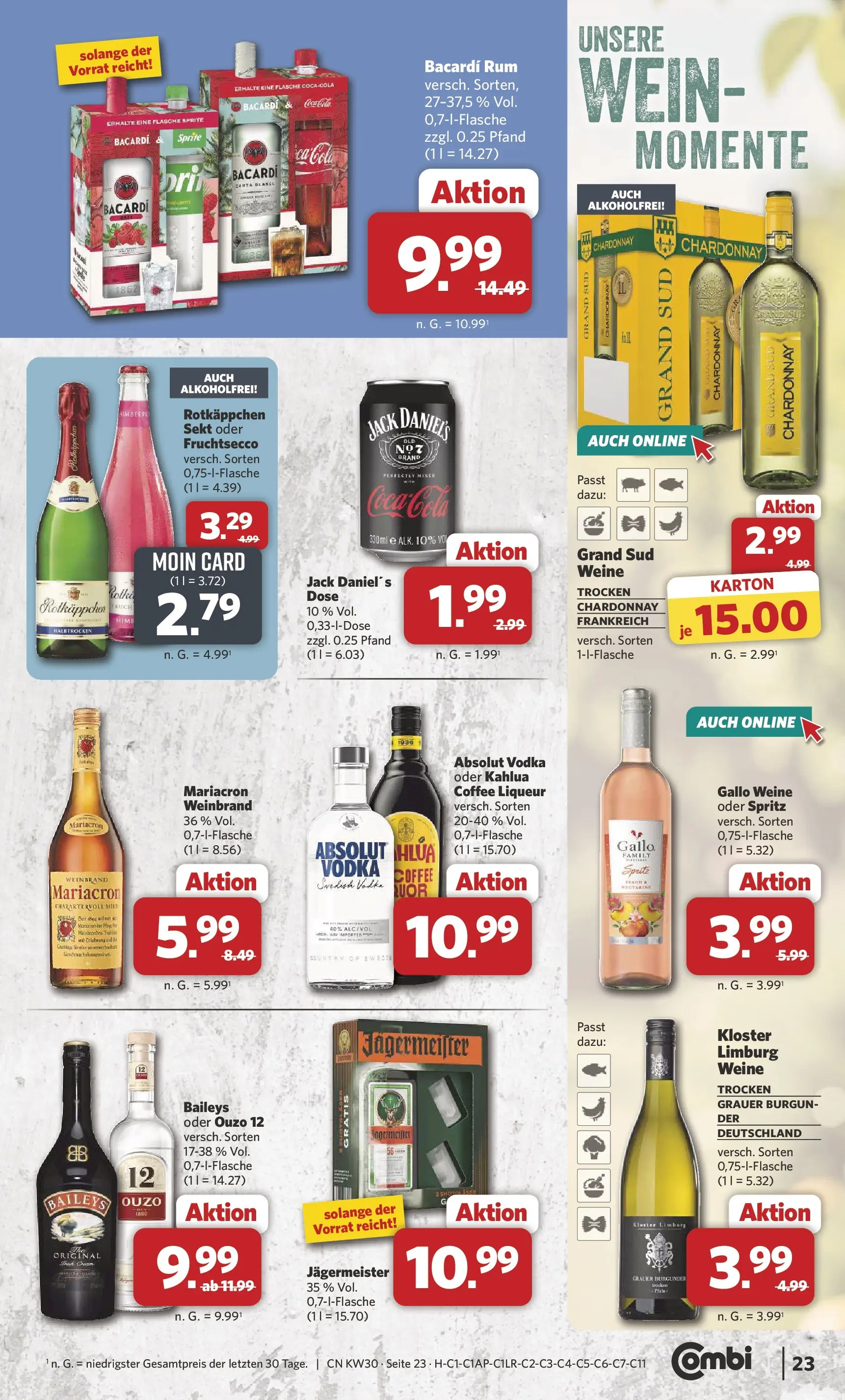 Combi Prospekt Weener (ab 20.07.2026) zum Blättern | Seite: 23 | Produkte: Bacardi, Coca cola, Rotkäppchen, Vodka