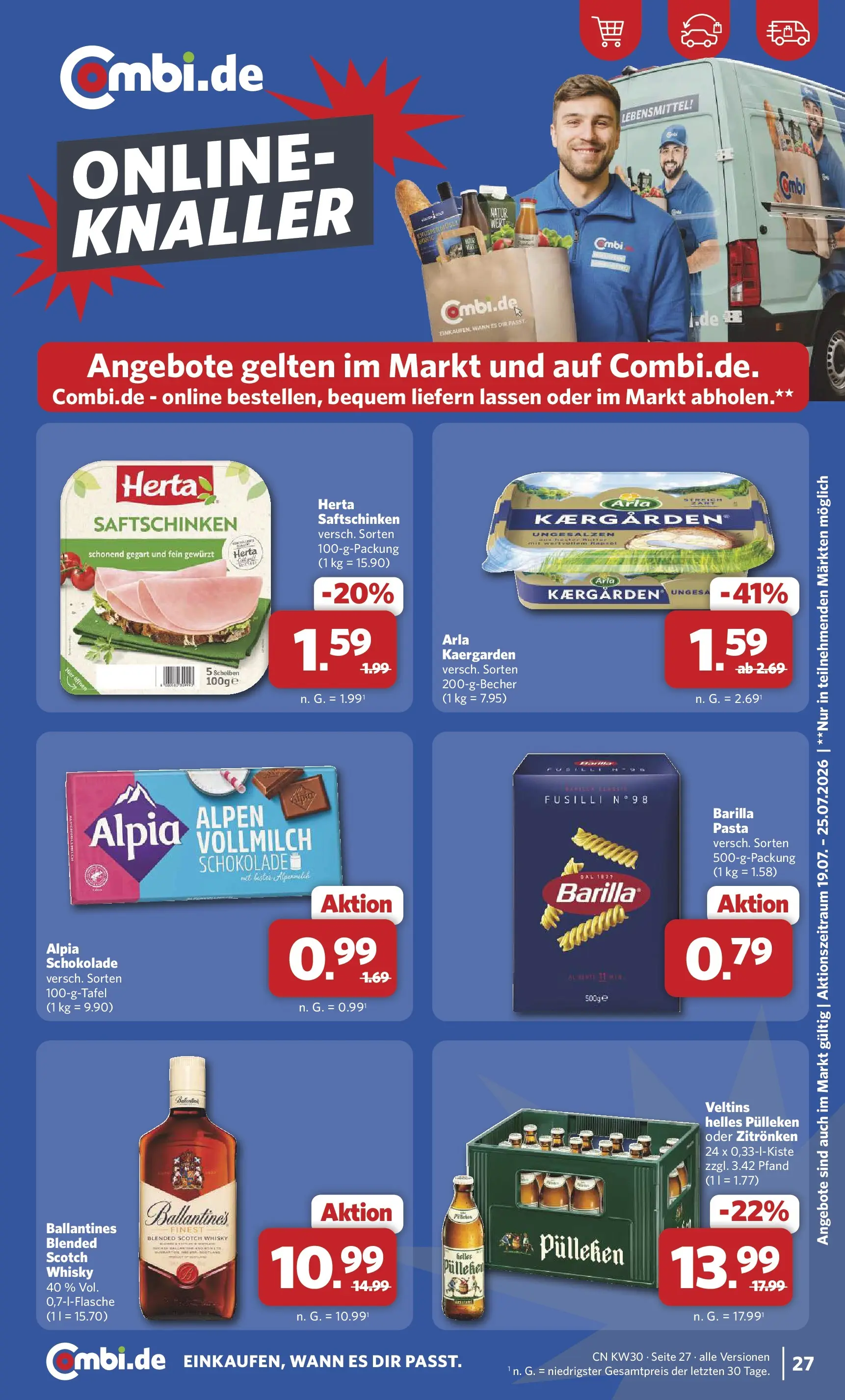 Combi Prospekt Weener (ab 20.07.2026) zum Blättern | Seite: 29 | Produkte: Helles pulleken, Whisky, Schokolade, Pasta