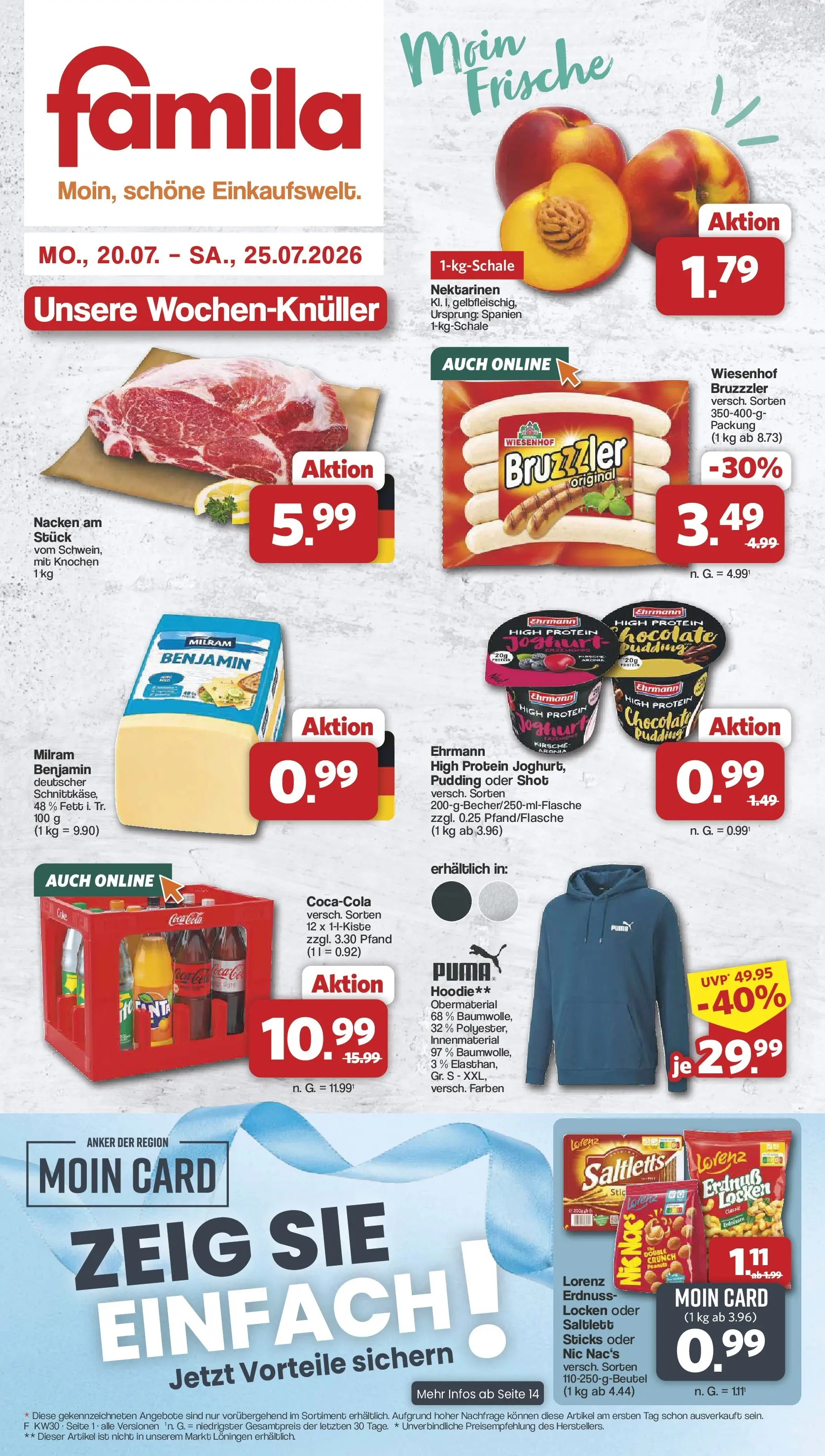 Famila Nordwest Wochenangebote (ab 20.07.2026) zum Blättern | Seite: 1 | Produkte: Coca cola, Cola, Nektarinen, Hoodie