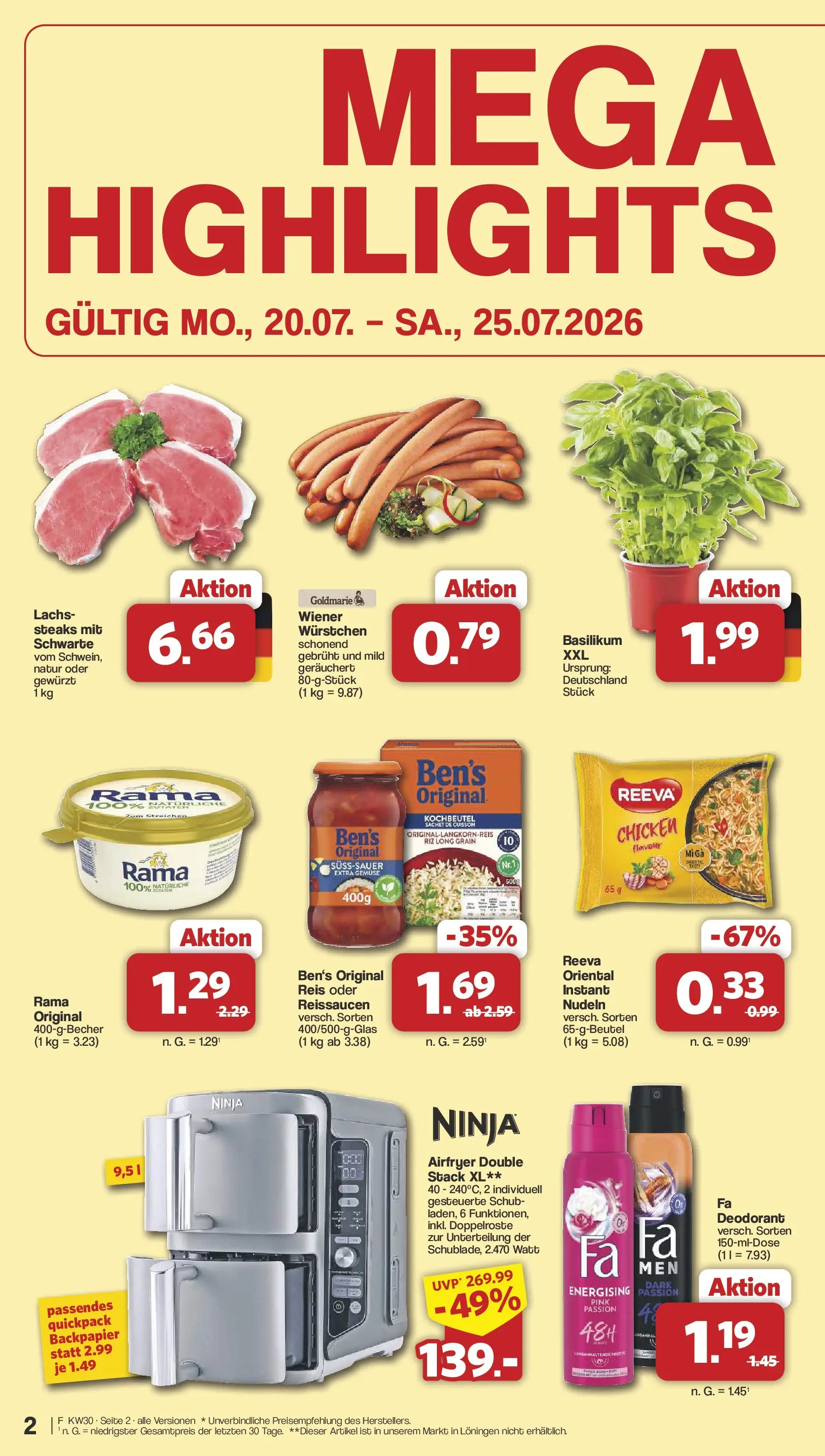 Famila Nordwest Wochenangebote (ab 20.07.2026) zum Blättern | Seite: 2 | Produkte: Rama, Deodorant, Lachs, Gemüse