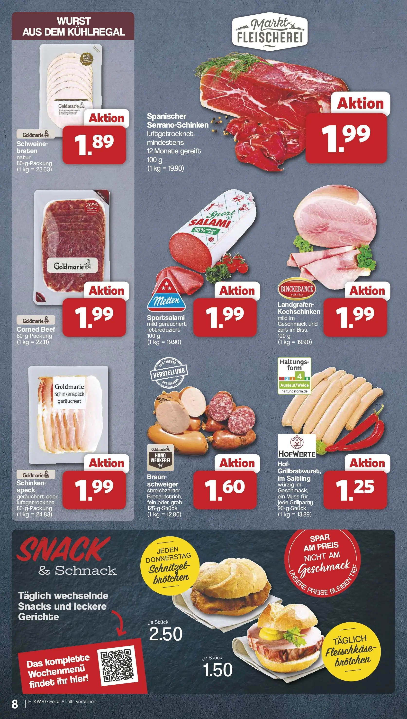 Famila Nordwest Wochenangebote (ab 20.07.2026) zum Blättern | Seite: 8 | Produkte: Schnitzel, Wurst, Salami, Schinken