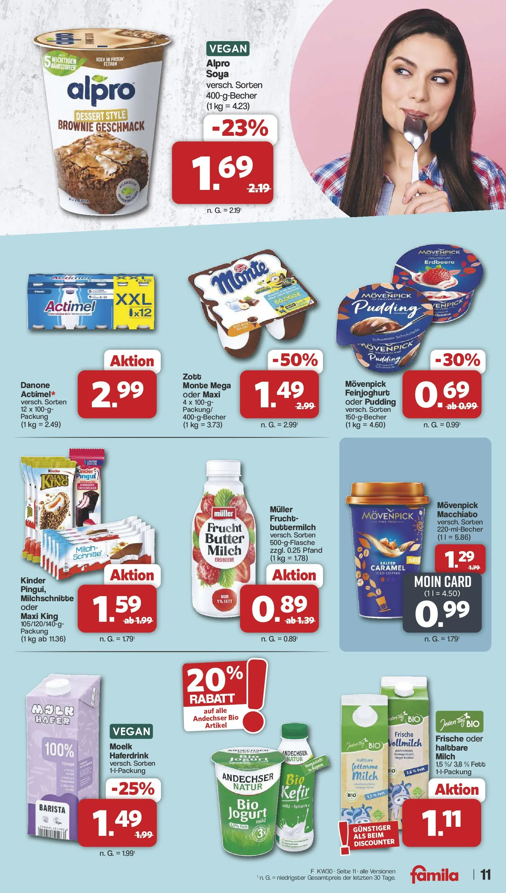 Famila Nordwest Wochenangebote (ab 20.07.2026) zum Blättern | Seite: 11 | Produkte: Actimel, Butter, Haferdrink, Himbeere