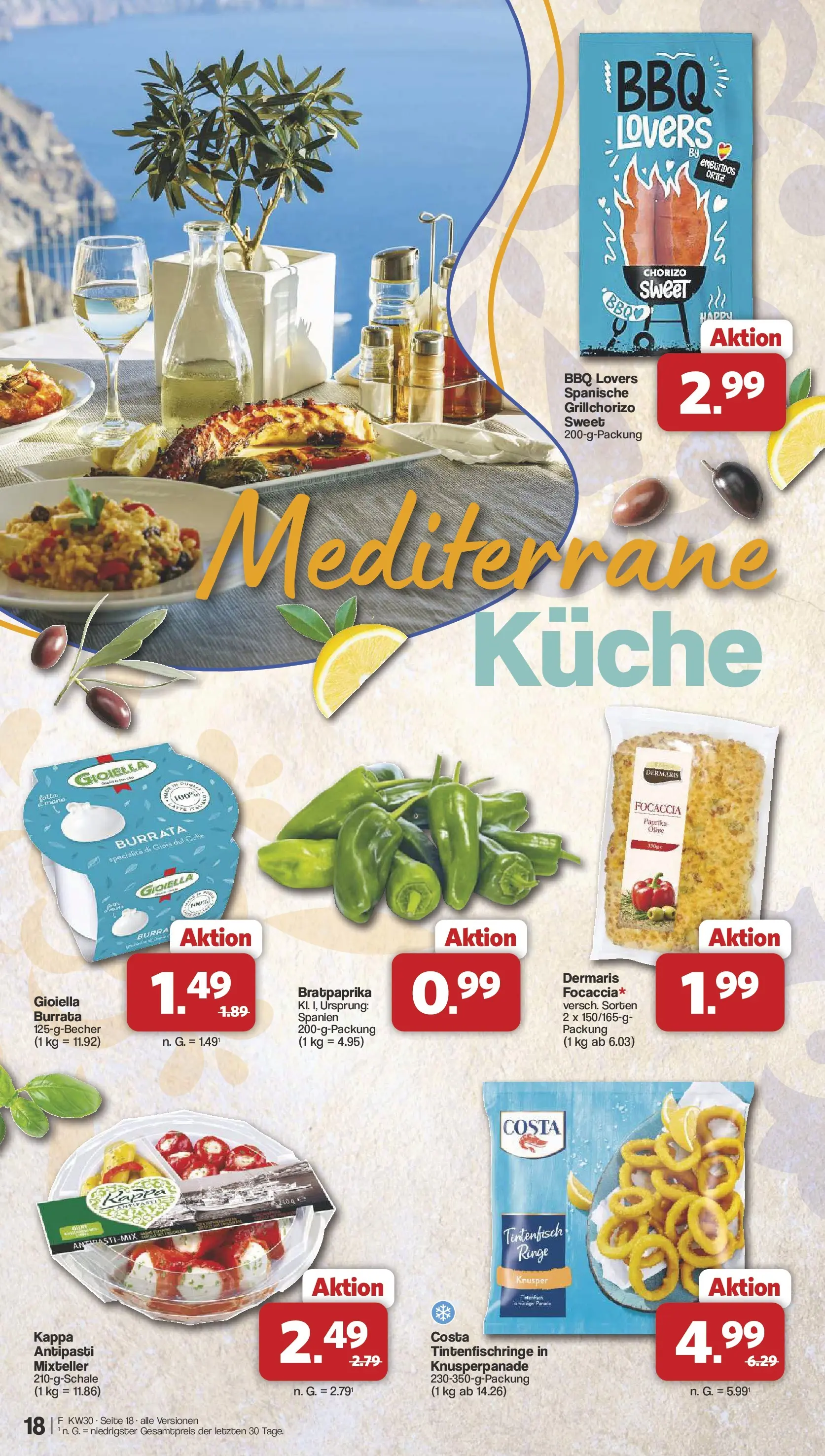 Famila Nordwest Wochenangebote (ab 20.07.2026) zum Blättern | Seite: 18 | Produkte: Küche, Tintenfisch, Burrata, Paprika