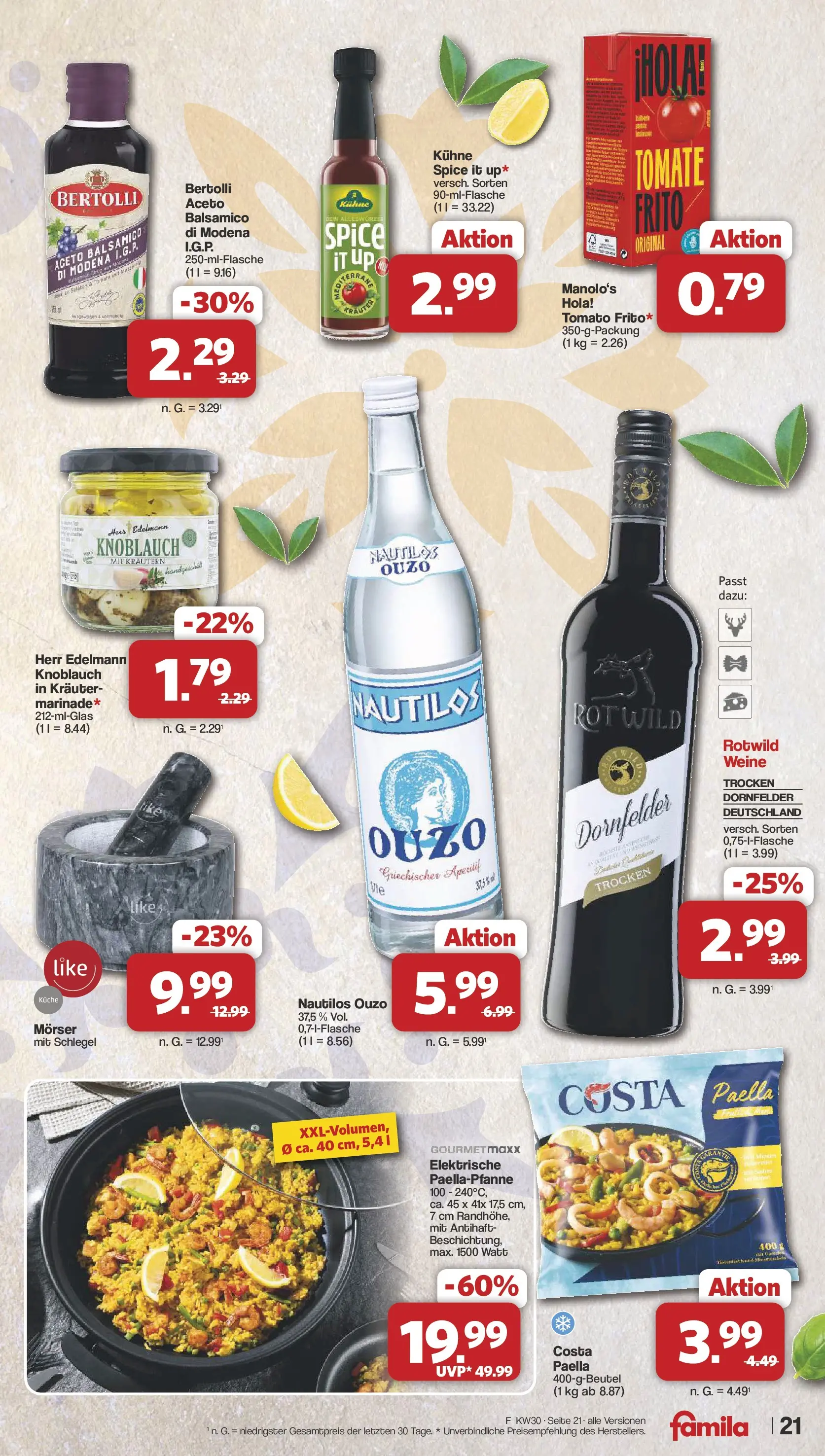 Famila Nordwest Wochenangebote (ab 20.07.2026) zum Blättern | Seite: 21 | Produkte: Ouzo, Balsamico, Küche, Knoblauch
