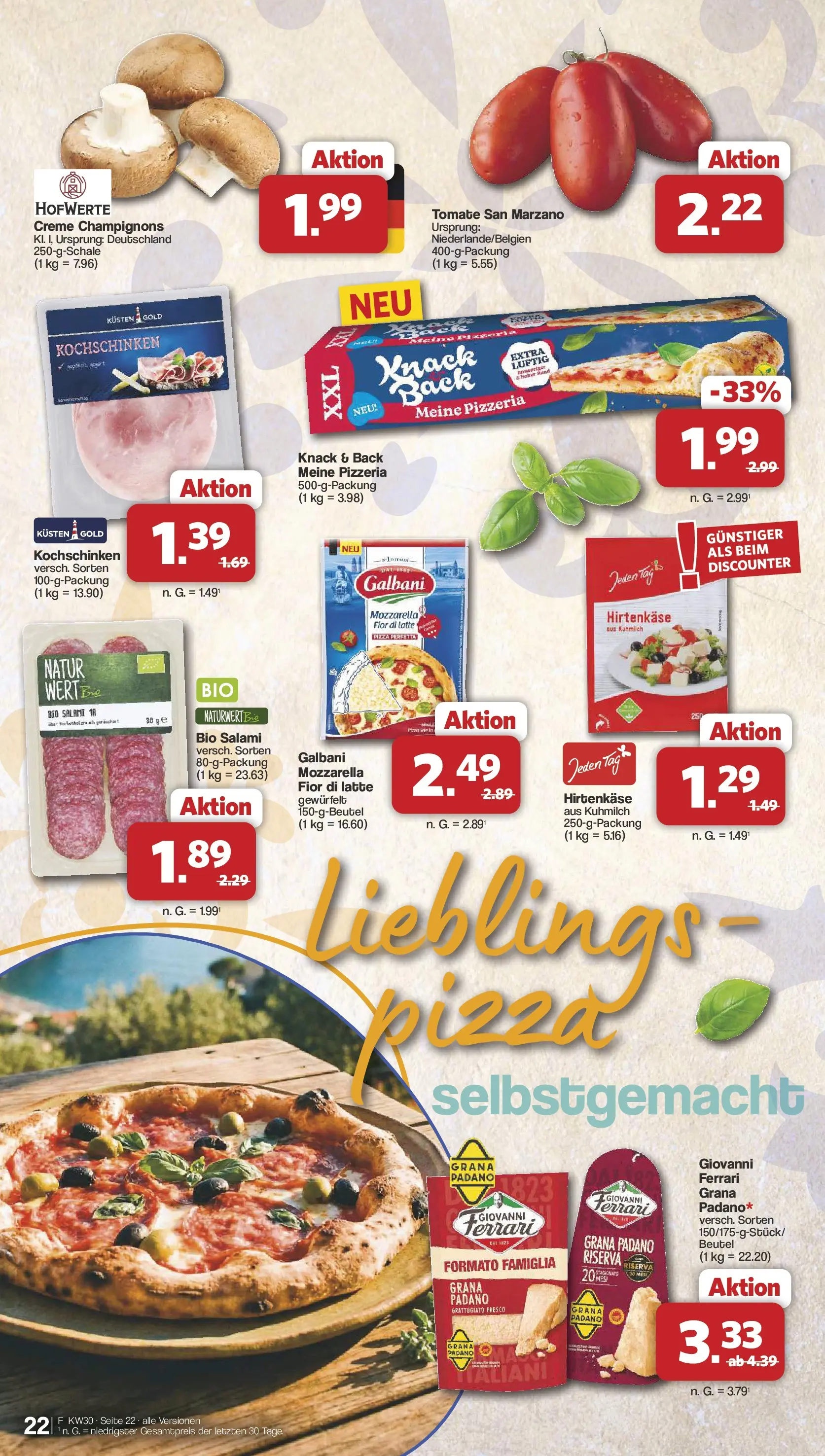 Famila Nordwest Wochenangebote (ab 20.07.2026) zum Blättern | Seite: 22 | Produkte: Mozzarella, Creme, Salami, Pizza