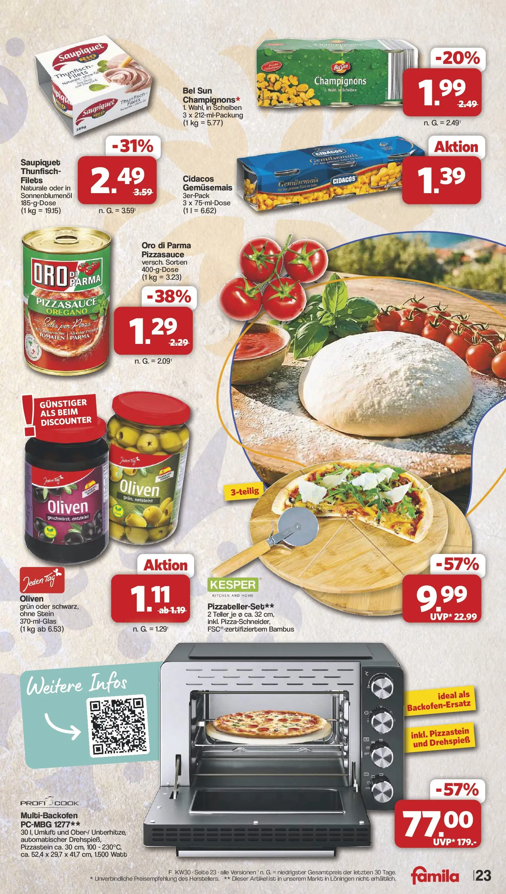 Famila Nordwest Wochenangebote (ab 20.07.2026) zum Blättern | Seite: 23 | Produkte: Thunfisch, Sonnenblumenol, Tomaten, Oro di parma