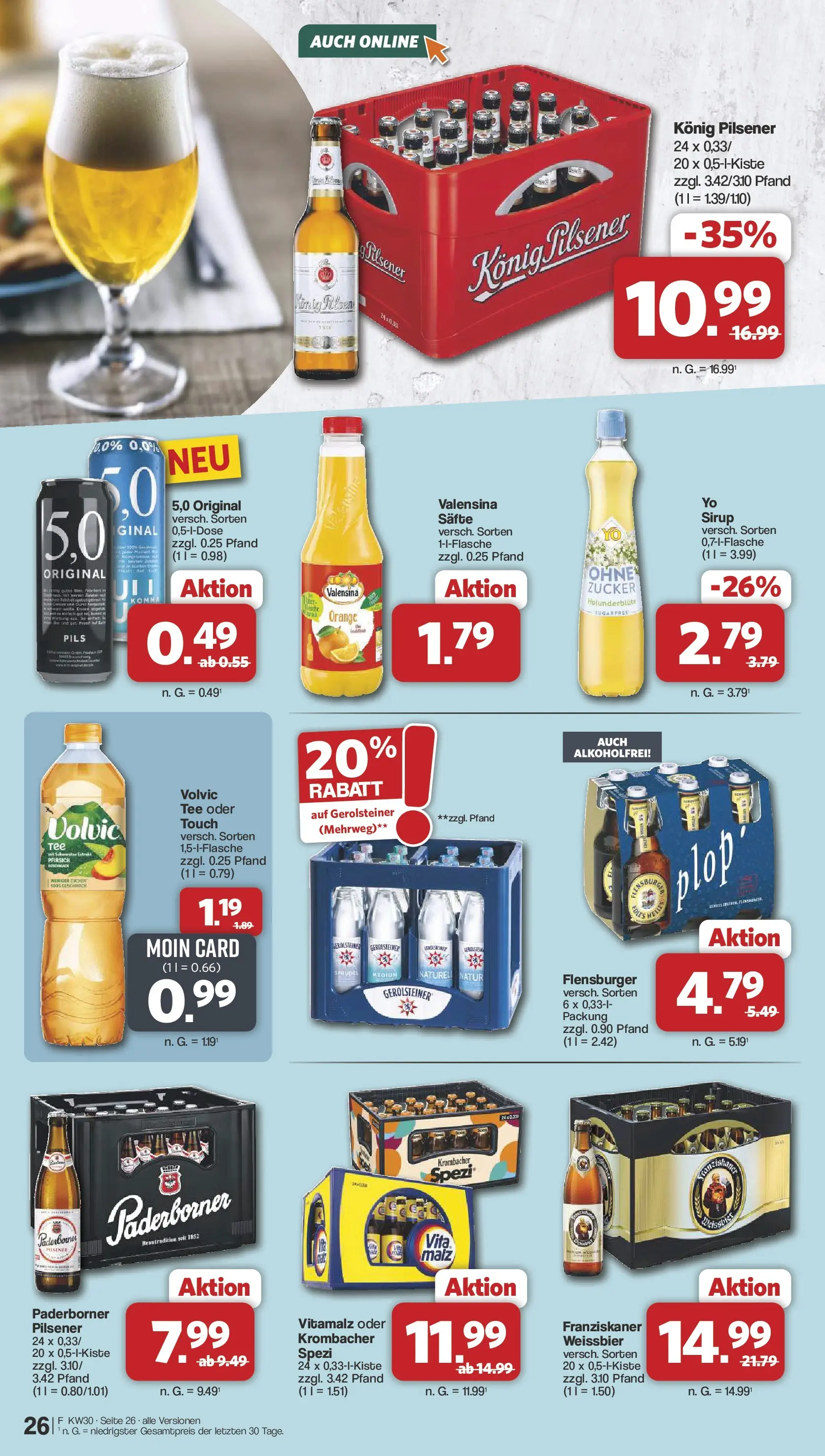 Famila Nordwest Wochenangebote (ab 20.07.2026) zum Blättern | Seite: 26 | Produkte: Konig pilsener, Flensburger, Valensina, Pfirsich