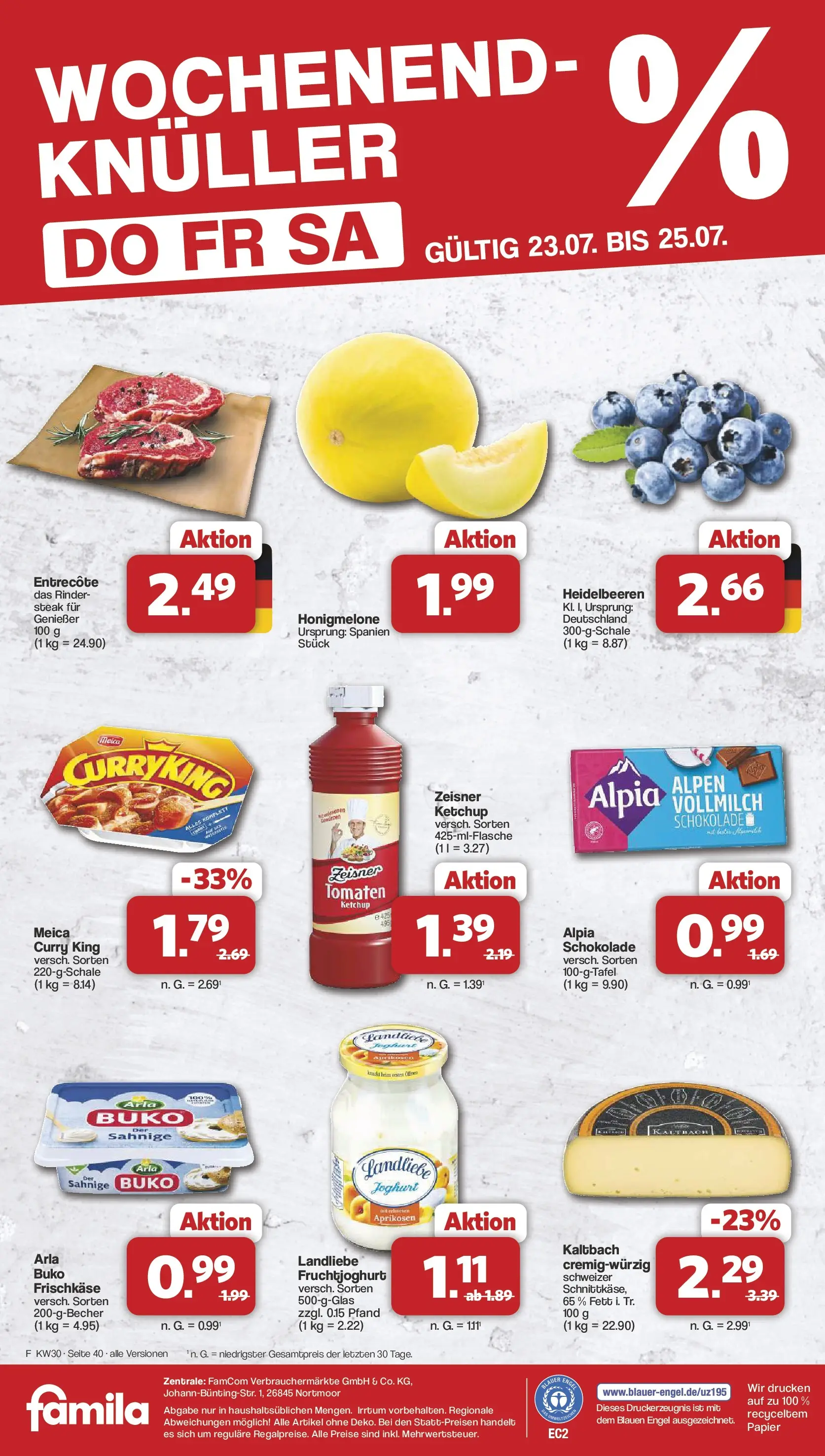 Famila Nordwest Wochenangebote (ab 20.07.2026) zum Blättern | Seite: 42 | Produkte: Joghurt, Tomaten, Entrecote, Meica