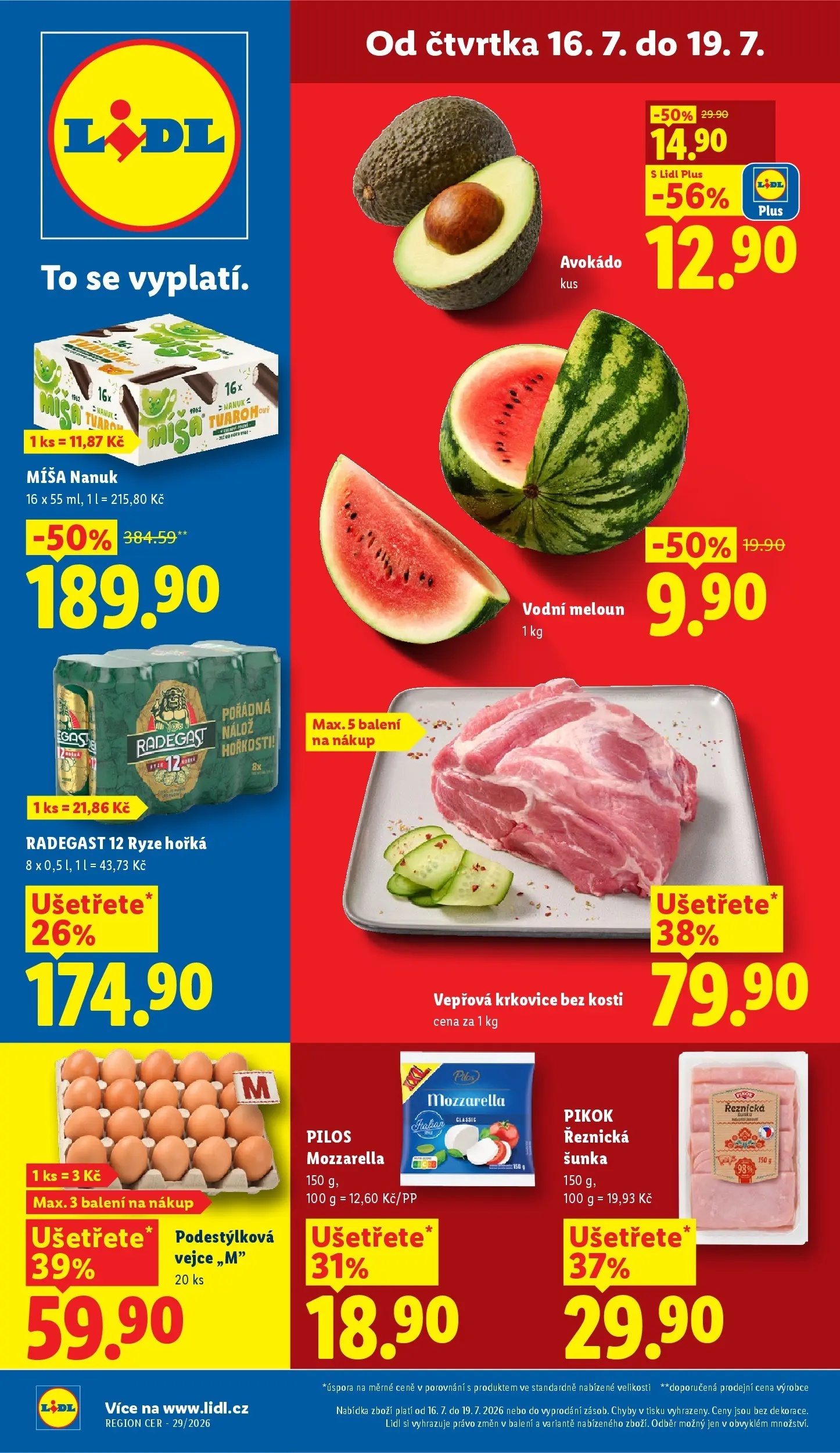 Lidl leták od 15.07.2026 - Nový akční leták | Strana: 1 | Produkty: Radegast, Avokádo, Vepřová krkovice, Pikok