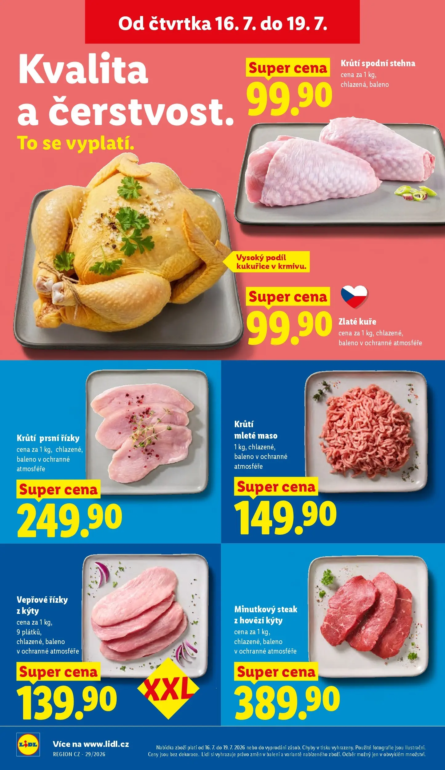 Lidl leták od 15.07.2026 - Nový akční leták | Strana: 18 | Produkty: Vepřové řízky, Hovězí, Mleté maso, Zlaté kuře