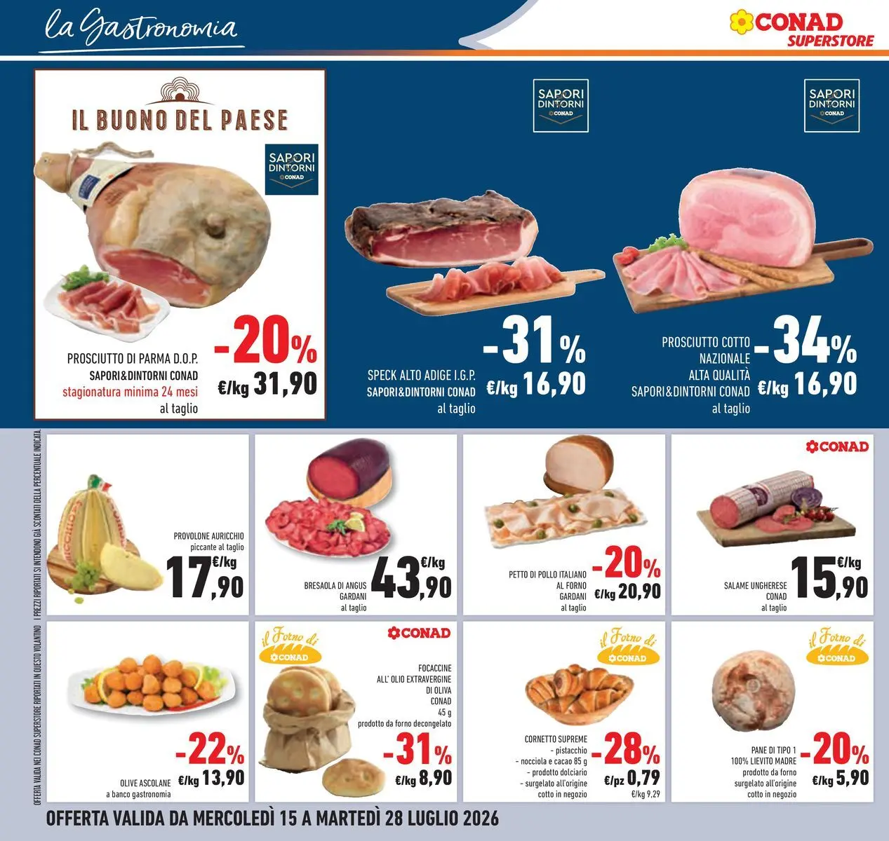 Volantino Conad dal 14/07/2026 > Anteprima | Pagina: 14 | Prodotti: Speck, Prosciutto Cotto, Salame, Cornetto