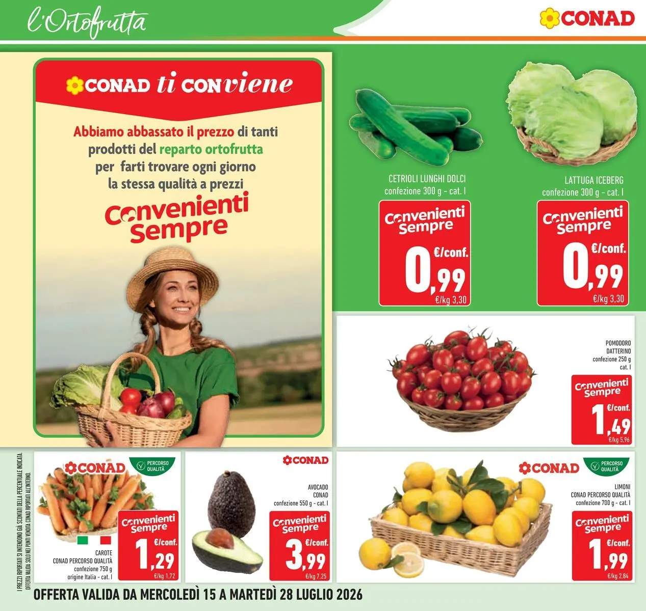 Volantino Conad dal 14/07/2026 > Anteprima | Pagina: 10 | Prodotti: Cetrioli, Avocado, Pomodoro, Carote