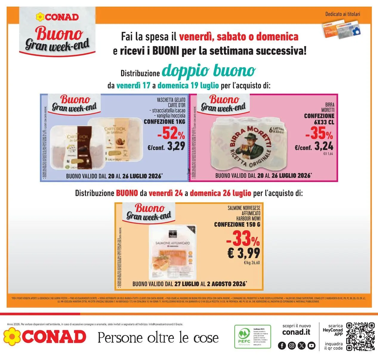 Volantino Conad dal 14/07/2026 > Anteprima | Pagina: 42 | Prodotti: Salmone affumicato, Birra, Salmone, Gelato