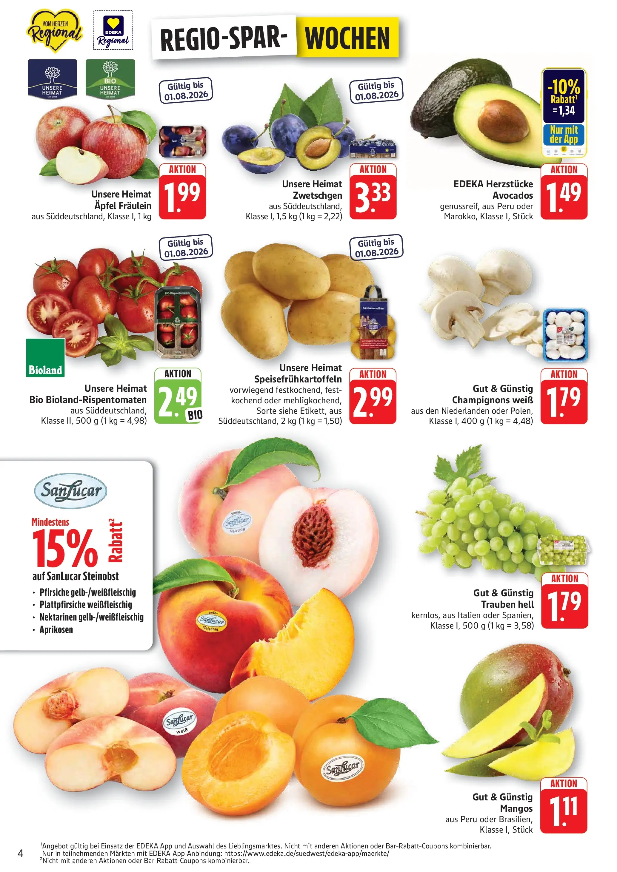 Edeka prospekt Altrip (ab 13.07.2026) » Angebote Online | Seite: 4 | Produkte: Nektarinen, Äpfel, Zwetschgen, Champignons