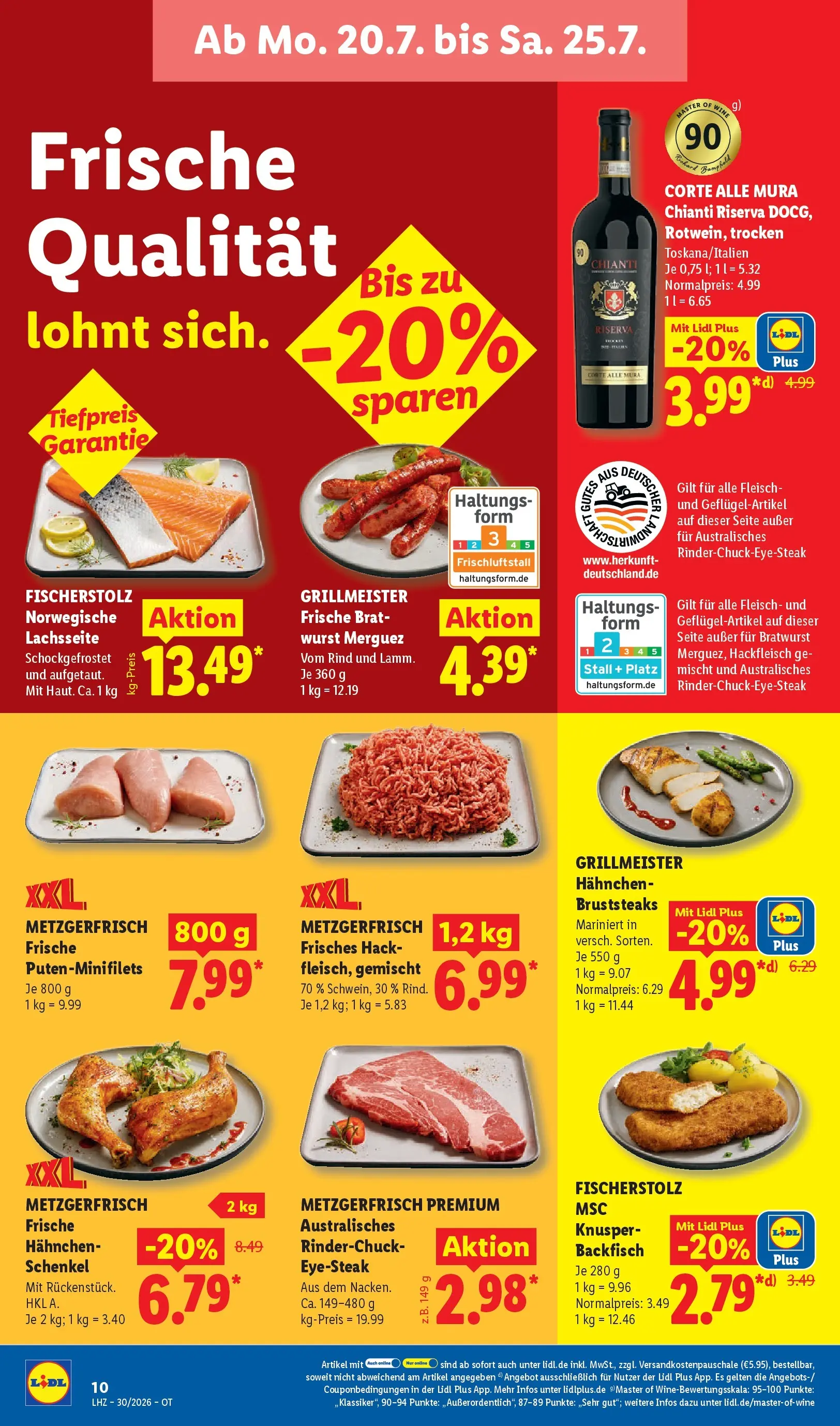 Lidl Prospekt Senftenberg (ab 19.07.2026) zum Blättern » Angebote | Seite: 20 | Produkte: Hahnchen, Wurst, Fleisch, Hackfleisch