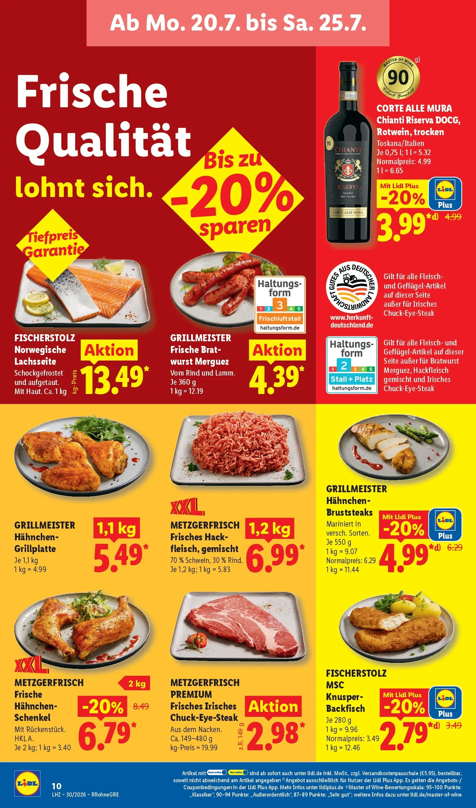Lidl Prospekt Hagen (ab 19.07.2026) zum Blättern » Angebote | Seite: 20 | Produkte: Hahnchen, Steak, Fleisch, Hackfleisch