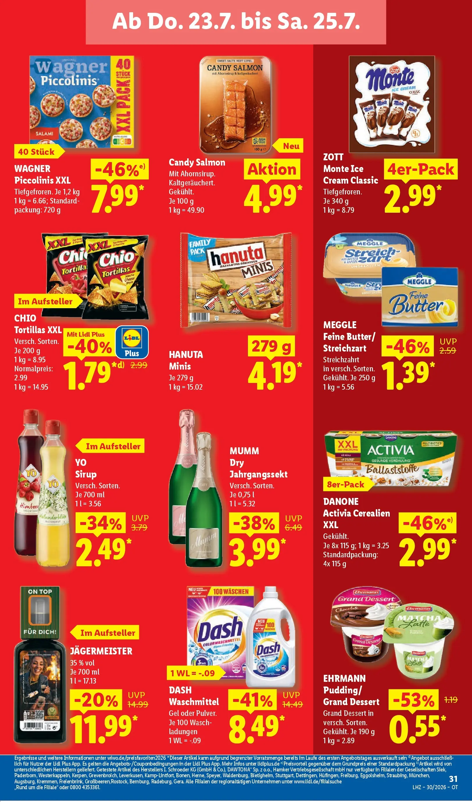Lidl Prospekt Senftenberg (ab 19.07.2026) zum Blättern » Angebote | Seite: 65 | Produkte: Jägermeister, Waschmittel, Piccolinis, Chio tortillas