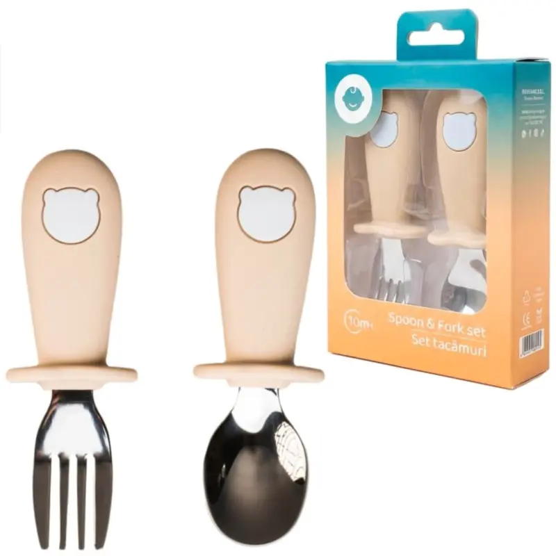 Set tac&acirc;muri, linguriță și furculiță, crem