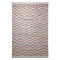 Handwebteppich 60/110 cm Vector Rot, Wei&szlig;