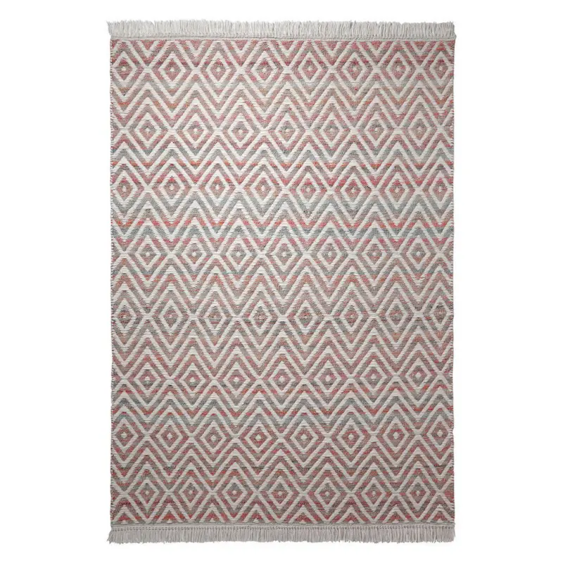Handwebteppich 60/110 cm Vector Rot, Wei&szlig;