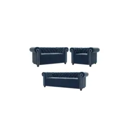 Sitzgarnitur mit Schlaffunktion 3+2+1 Chesterfield Nyx Marineblau Samt