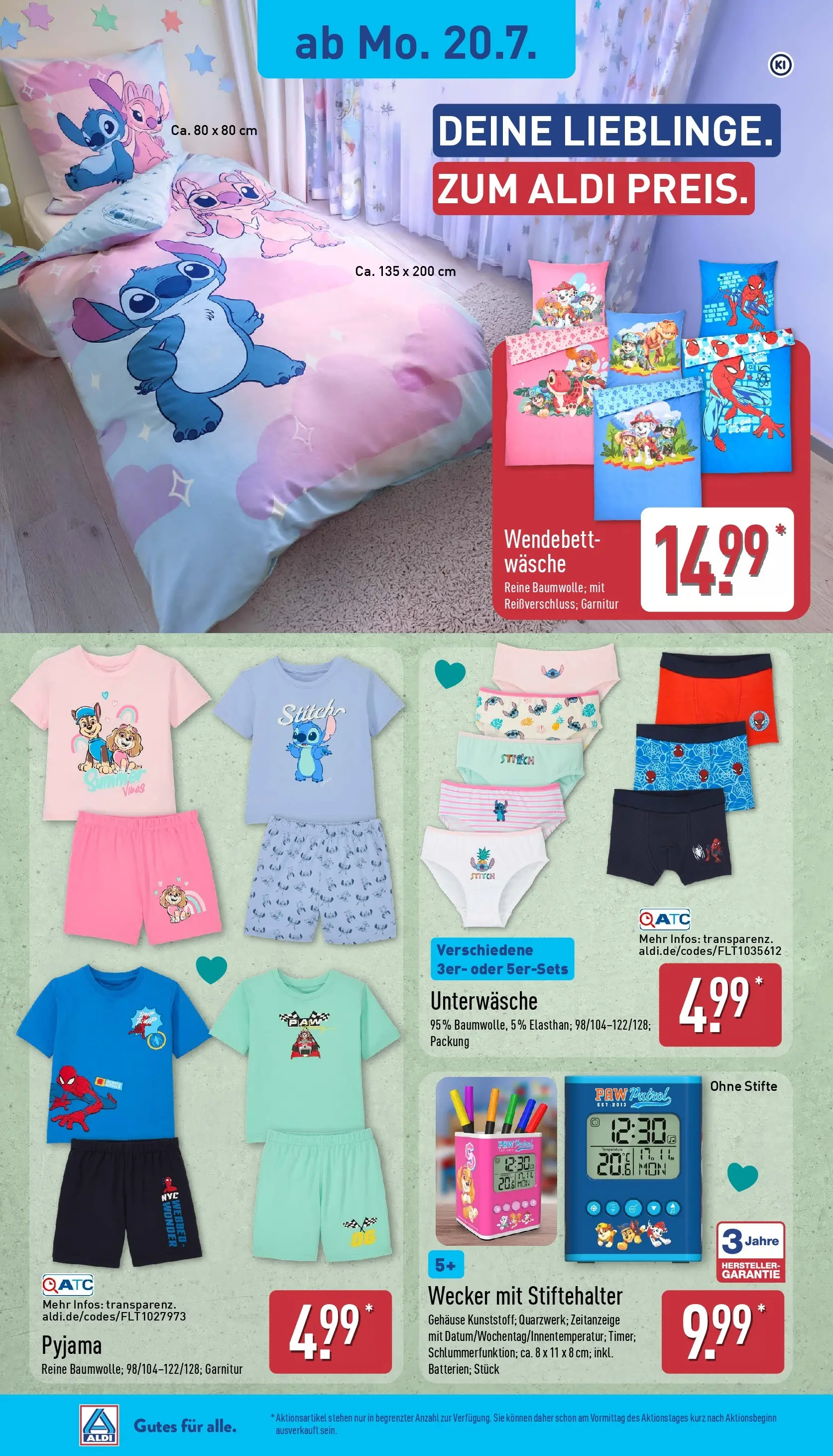 Aldi - ALDI Nord: Wochenangebote (ab 20.07.2026) » Angebote Online | Seite: 14 | Produkte: Bettwäsche, Unterwäsche, Pyjama, Wecker