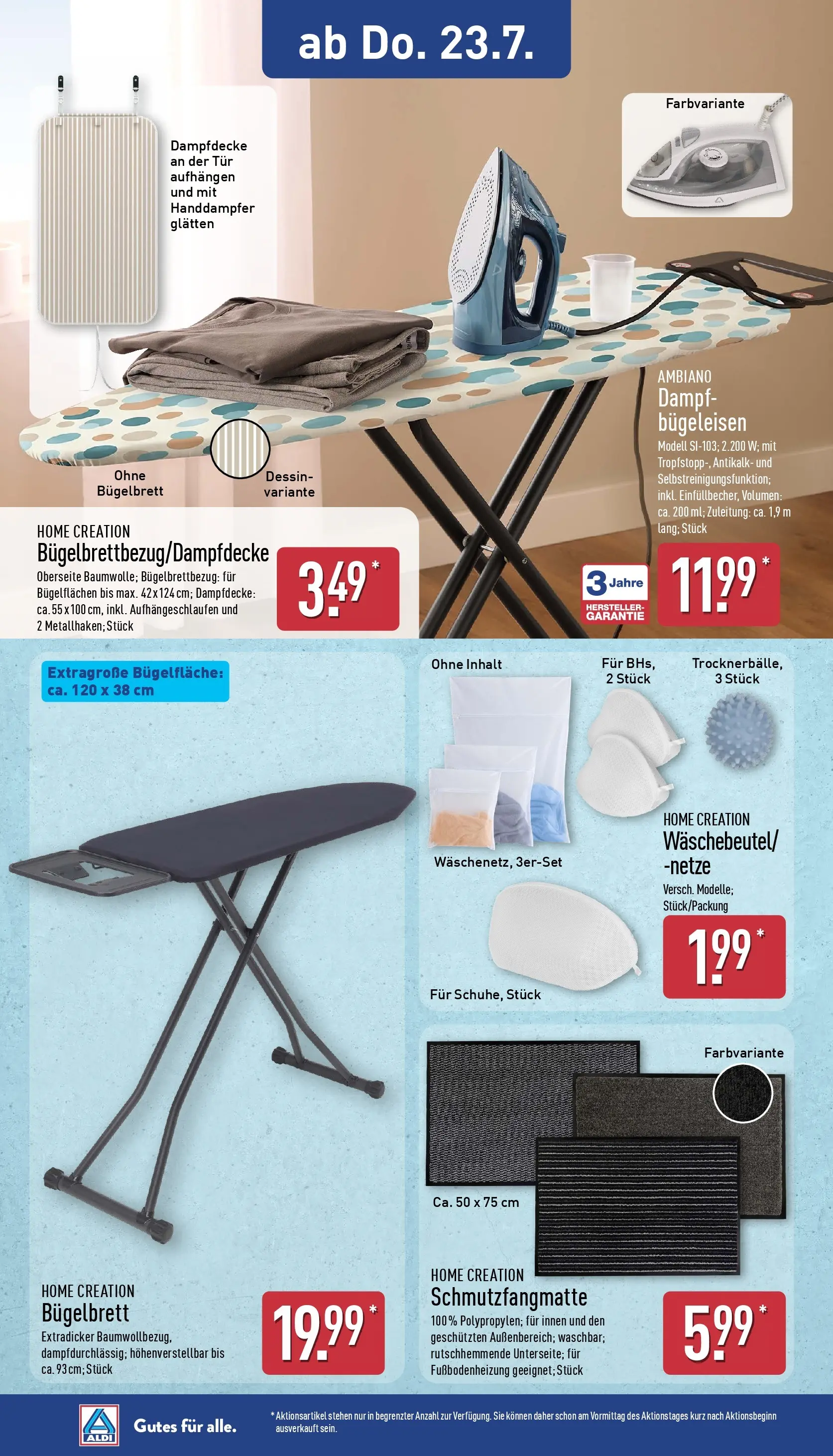 Aldi - ALDI Nord: Wochenangebote (ab 20.07.2026) » Angebote Online | Seite: 20 | Produkte: Bügeleisen, Tür, Schmutzfangmatte, Home creation