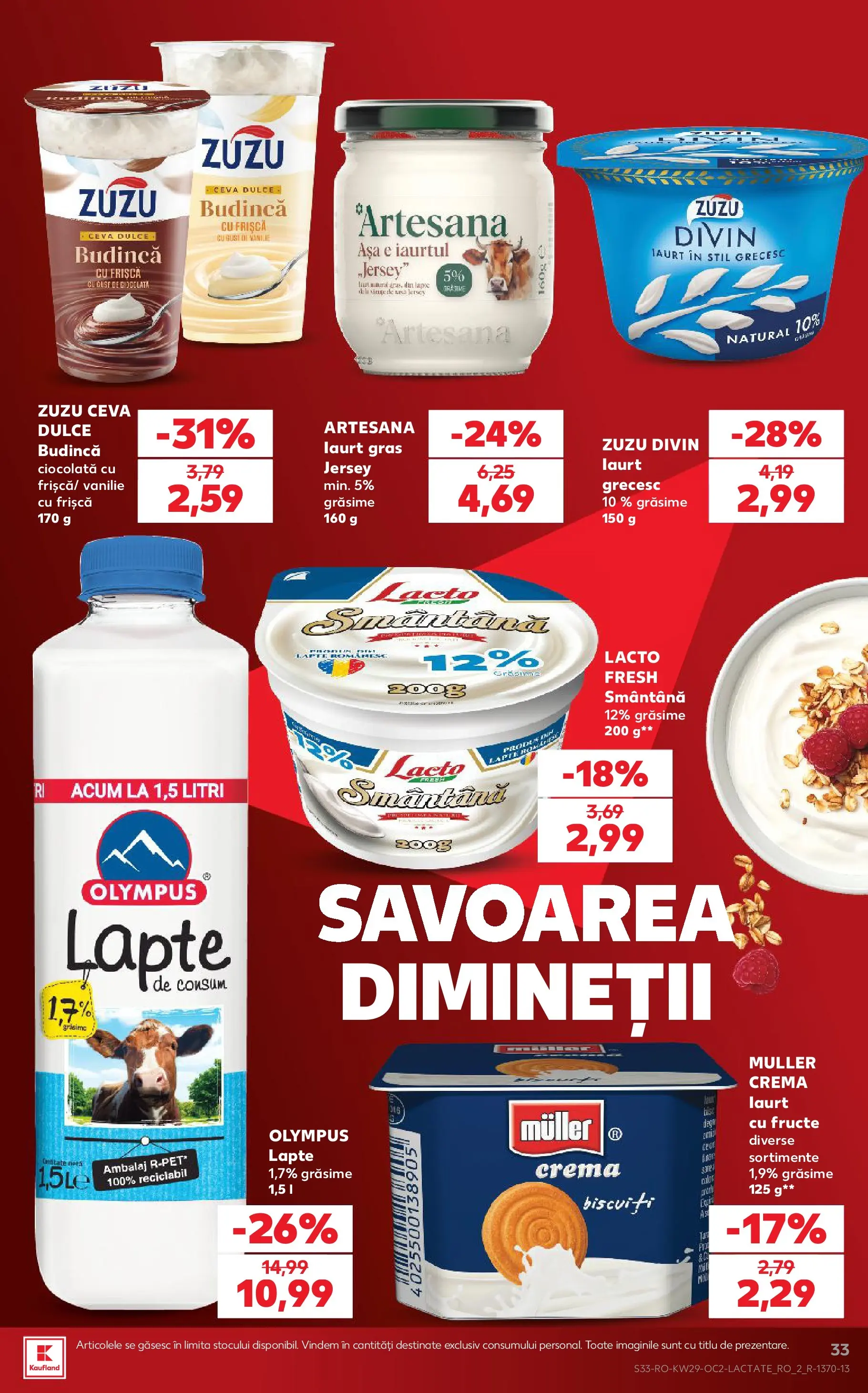 Kaufland Rădăuți 15.07.2026 - Revista si Oferta | Pagină: 33 | Produse: Lapte, Iaurt, Biscuiți, Fructe