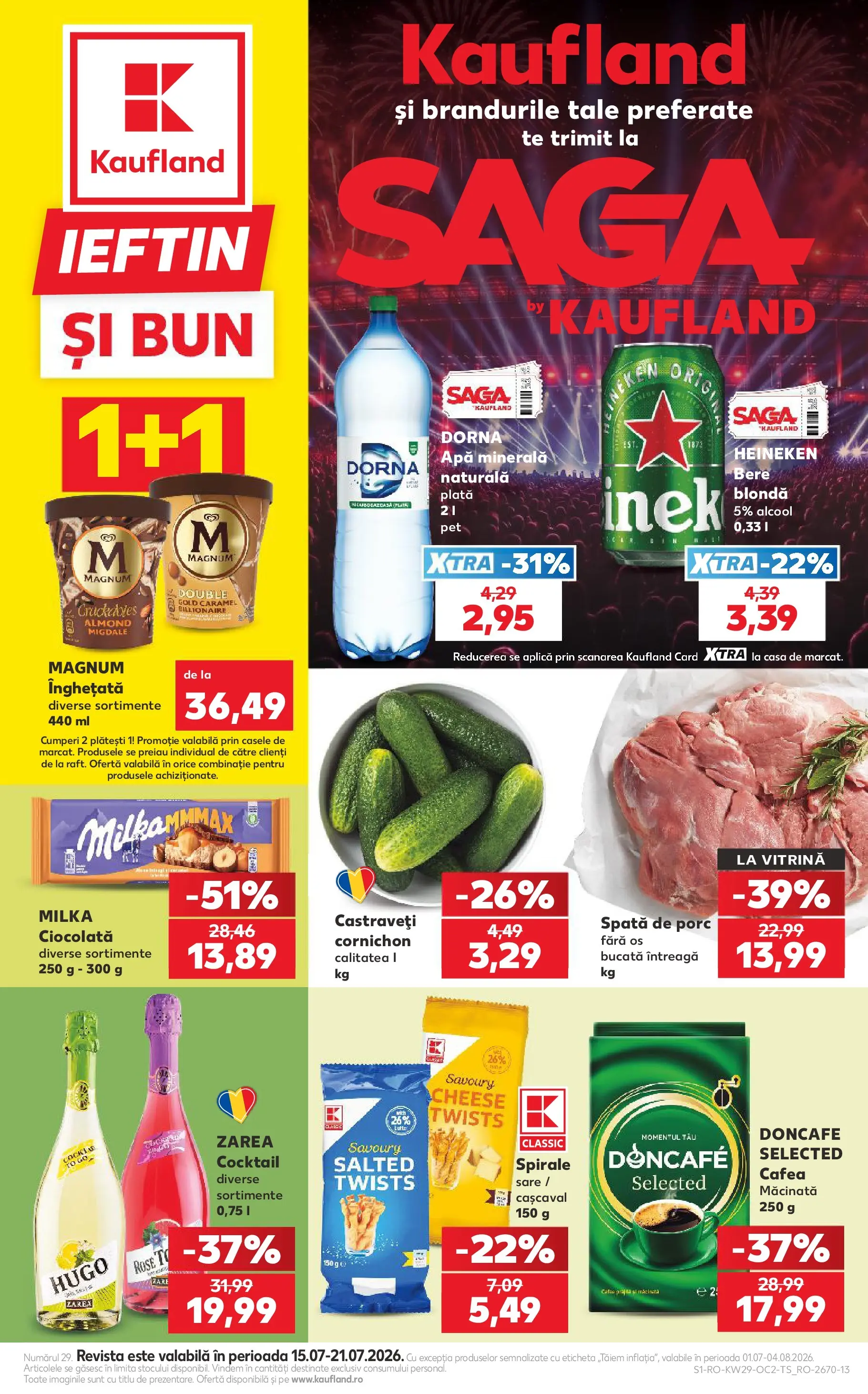 Kaufland Rădăuți 15.07.2026 - Revista si Oferta | Pagină: 1 | Produse: Cafea, Bere, Castraveți, Înghețată