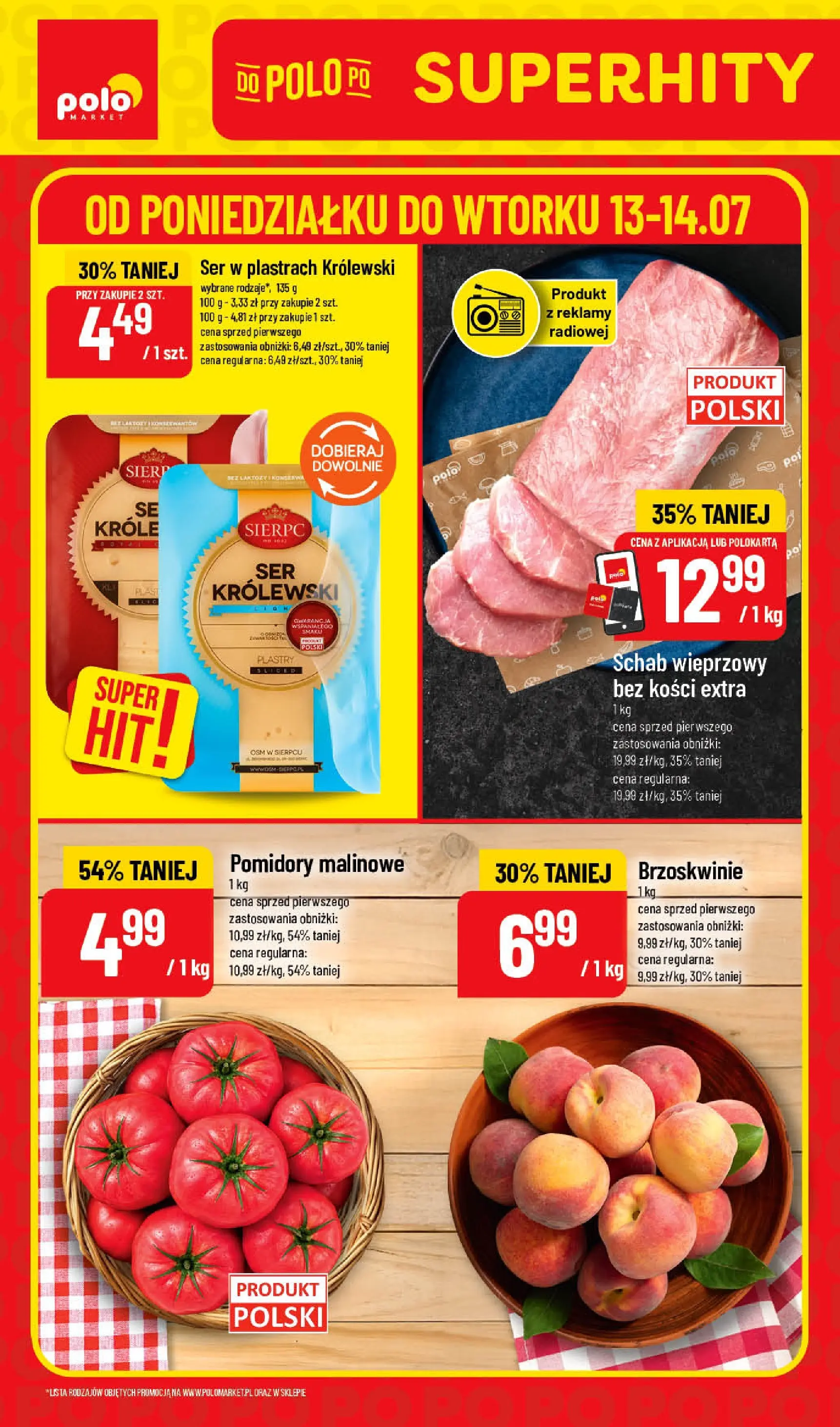 Nowa POLOmarket gazetka od jutra 13.07.2026 | Strona: 1 | Produkty: Schab, Schab wieprzowy bez kości, Pomidory malinowe, Pomidory