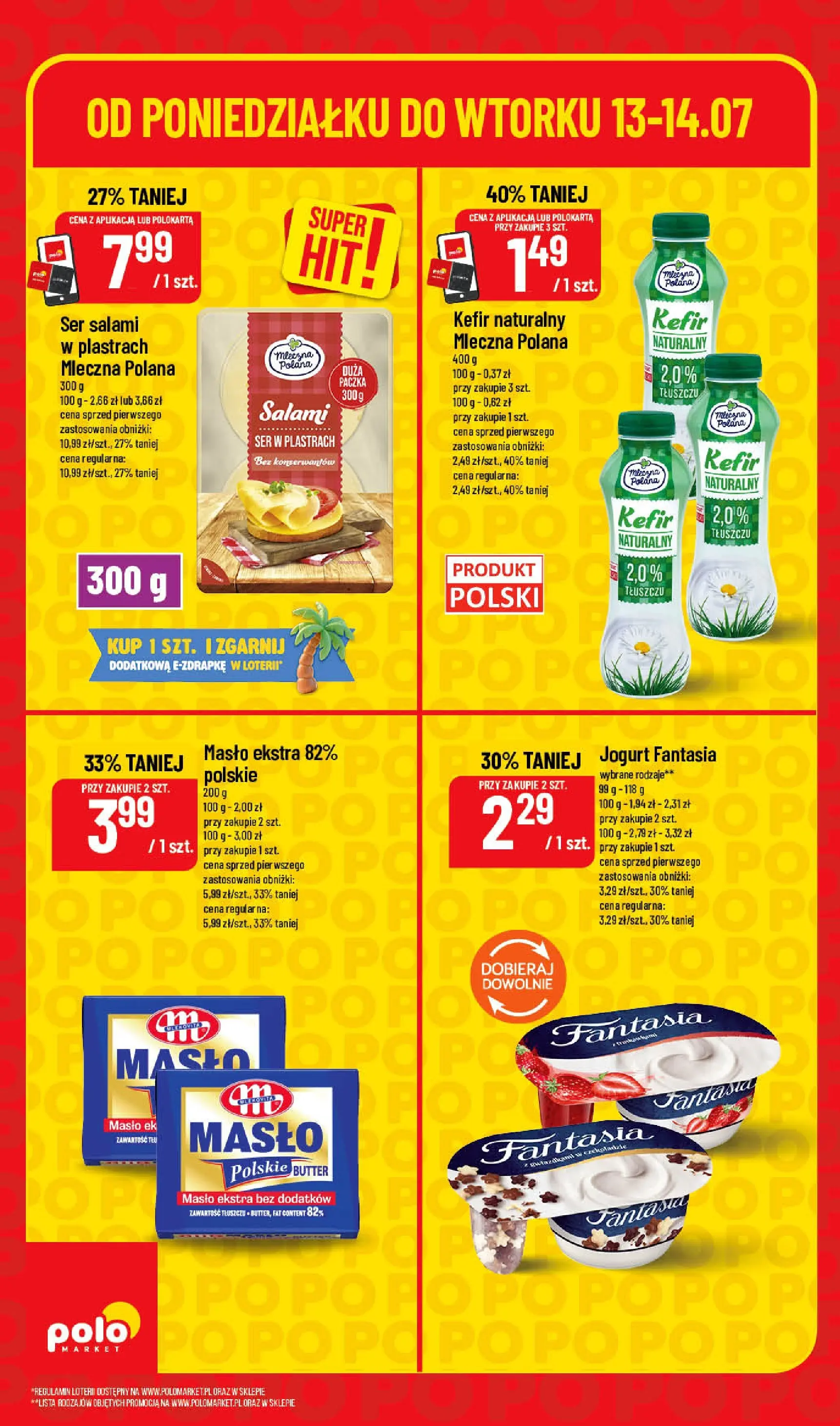Nowa POLOmarket gazetka od jutra 13.07.2026 | Strona: 4 | Produkty: Kefir, Masło, Ser, Jogurt