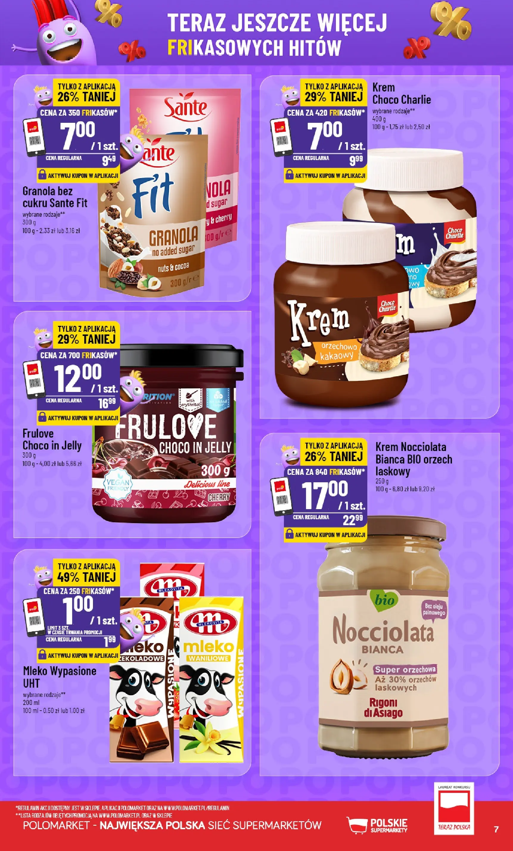 Nowa POLOmarket gazetka od jutra 15.07.2026 | Strona: 7 | Produkty: Mleko wypasione, Granola, Mleko, Krem