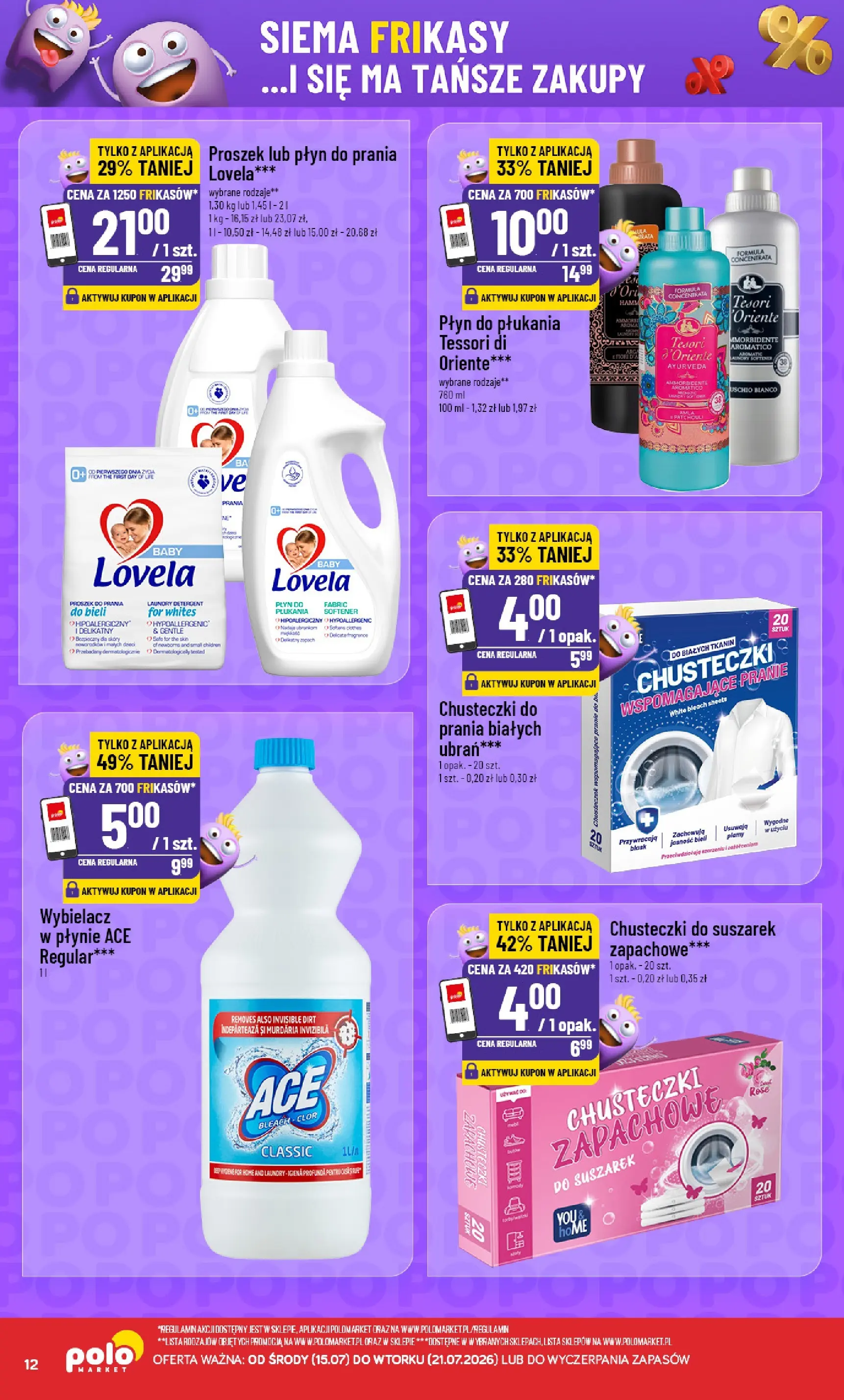 Nowa POLOmarket gazetka od jutra 15.07.2026 | Strona: 12 | Produkty: Zapach, Proszek do prania, Lovela, Detergent