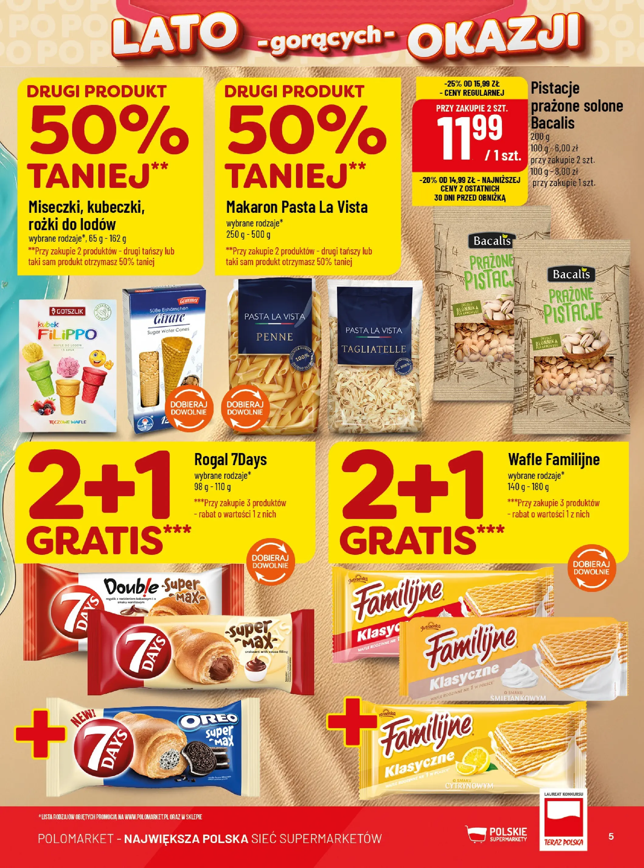 Nowa POLOmarket gazetka od jutra 15.07.2026 | Strona: 5 | Produkty: Wafle, Penne, Tagliatelle, Makaron