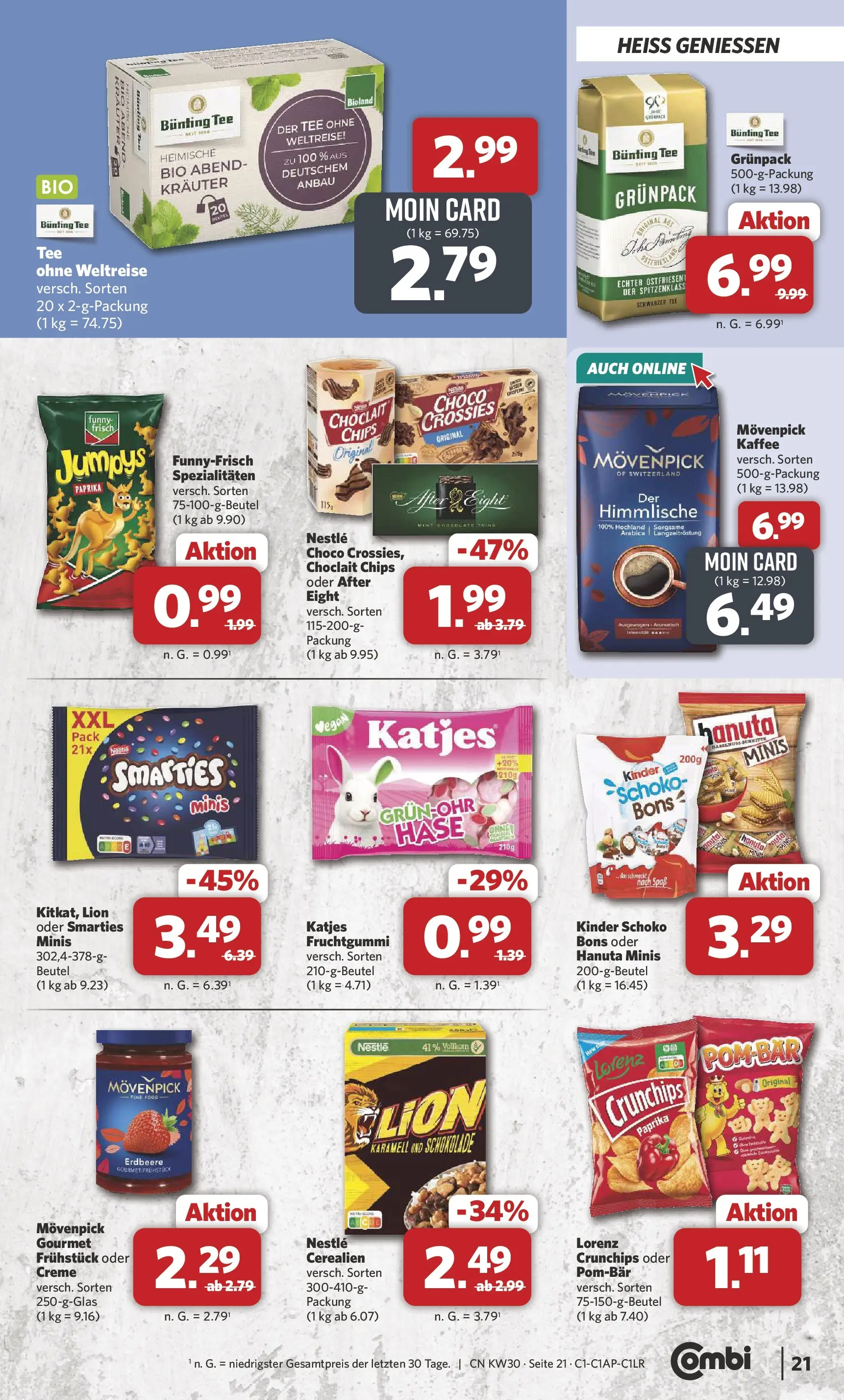 Combi Prospekt Weener (ab 20.07.2026) zum Blättern | Seite: 21 | Produkte: Smarties, Funny frisch, Tee, Chips