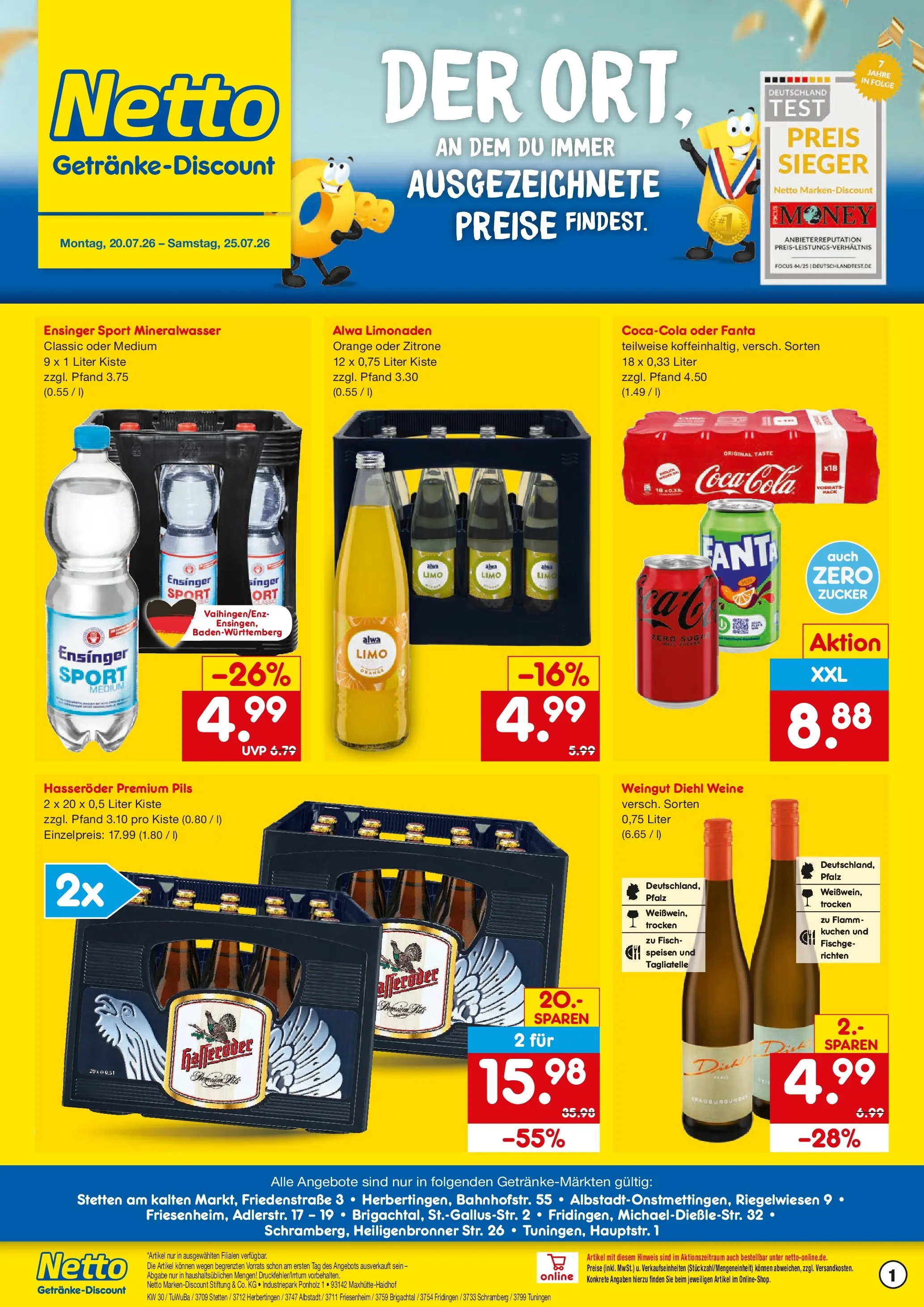 Netto Marken-Discount Prospekt Friesenheim (ab 19.07.2026) » Angebote | Seite: 1 | Produkte: Pils, Fisch, Zucker, Kuchen