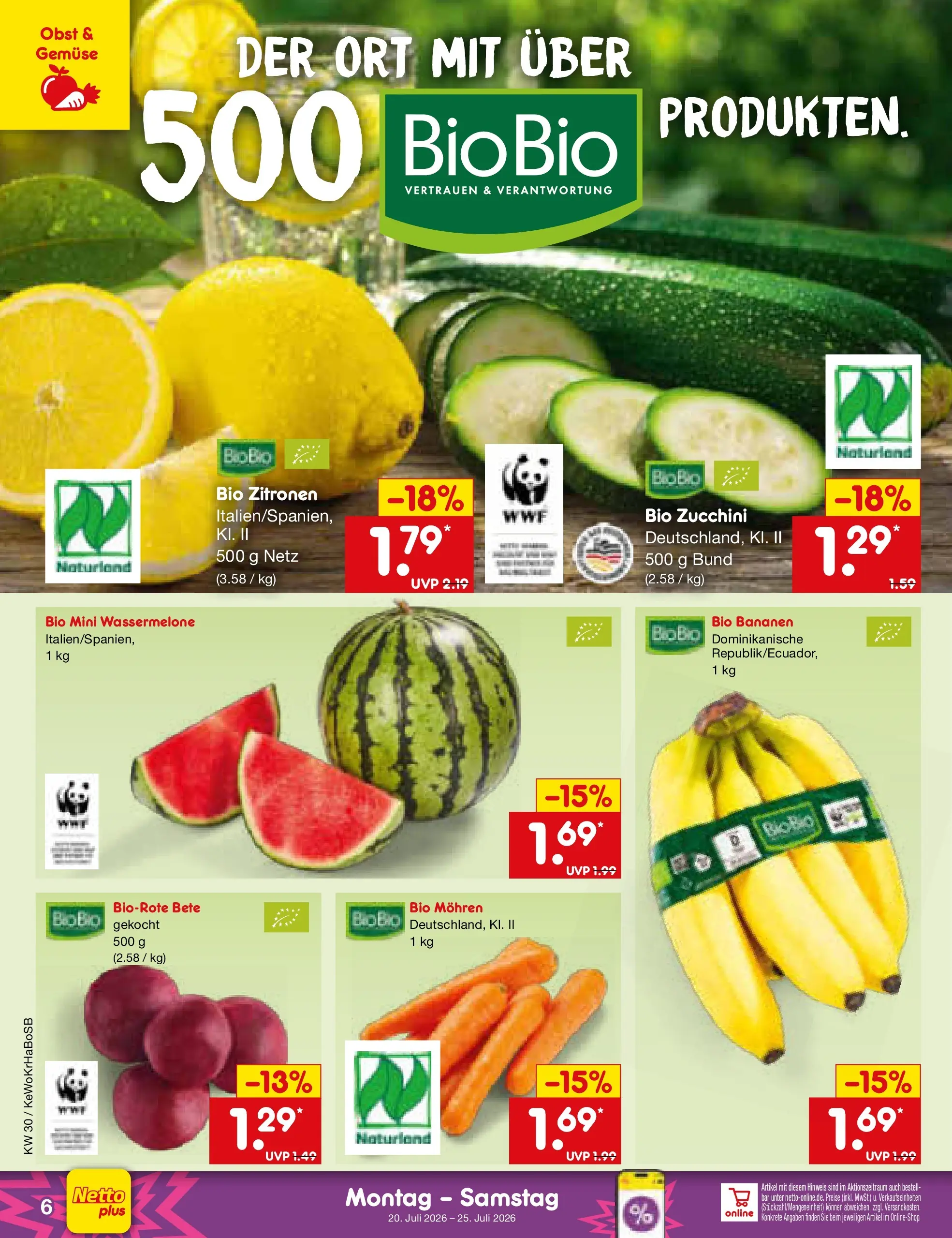 Netto Marken-Discount Prospekt Mannheim (ab 19.07.2026) » Angebote | Seite: 6 | Produkte: Mohren, Wassermelone, Zucchini, Zitronen
