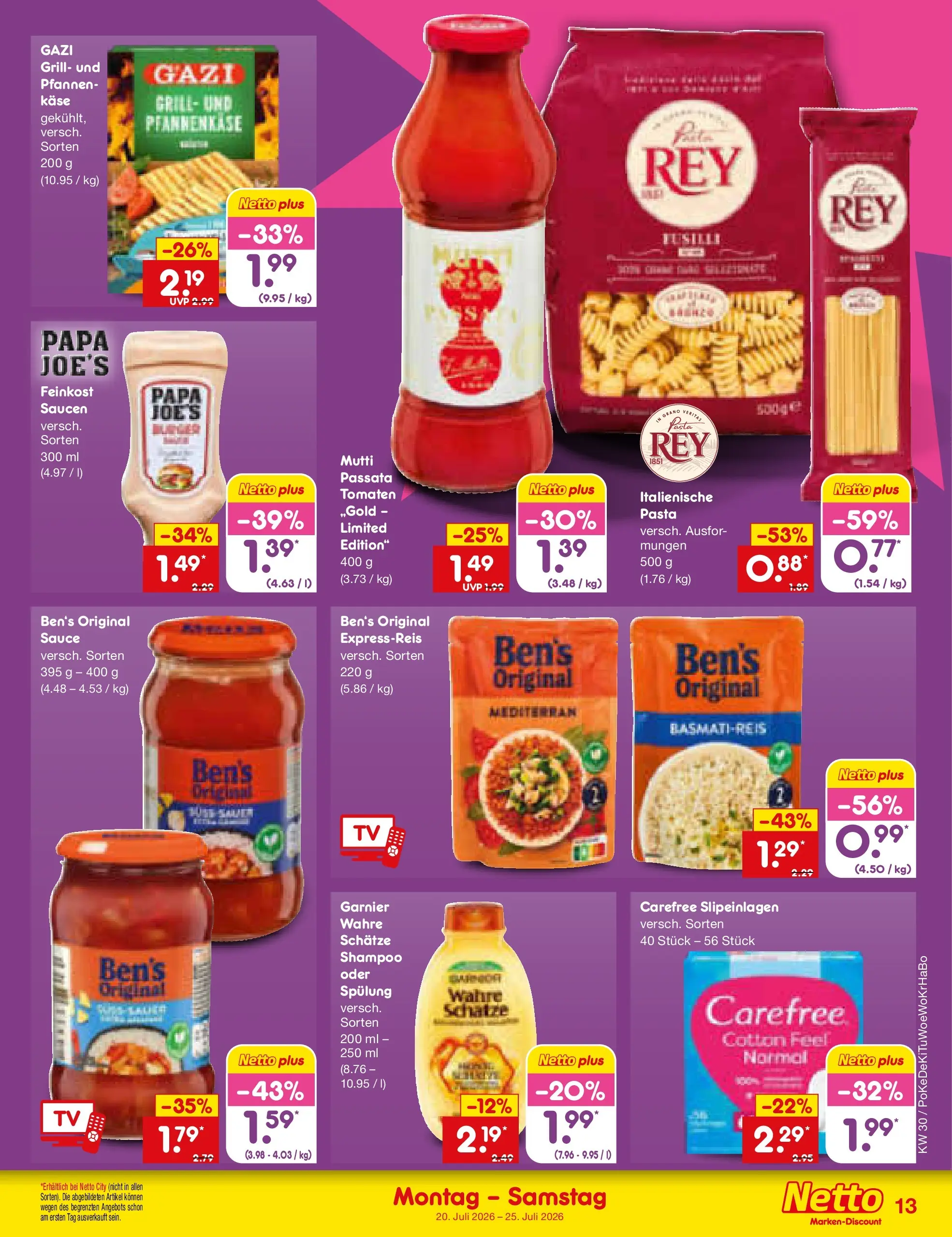 Netto Marken-Discount Prospekt Lahr-Langenwinkel (ab 19.07.2026) » Angebote | Seite: 21 | Produkte: Käse, Shampoo, Spülung, Pasta