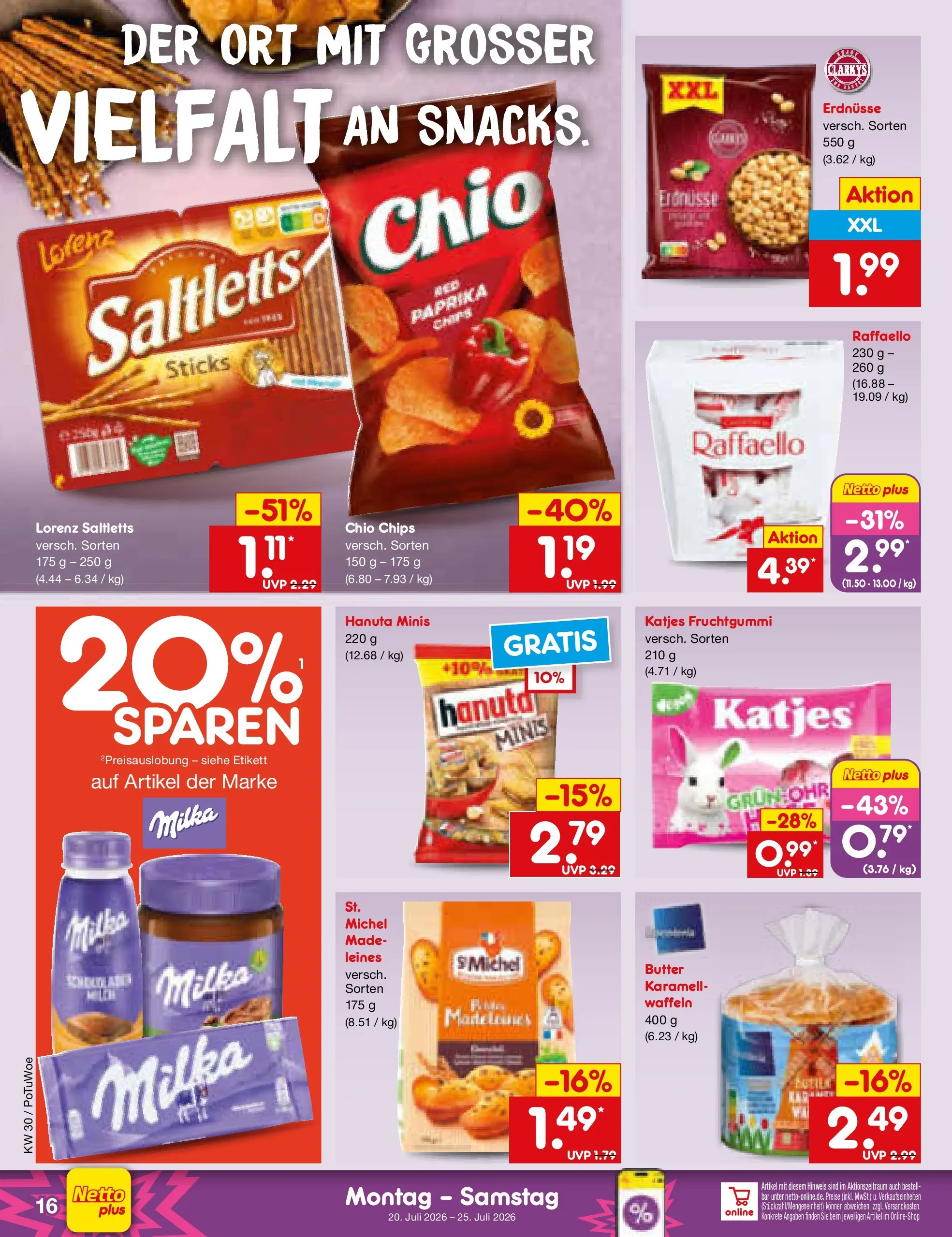 Netto Marken-Discount Prospekt Lahr-Langenwinkel (ab 19.07.2026) » Angebote | Seite: 26 | Produkte: Raffaello, Katjes, Waffeln, Chips