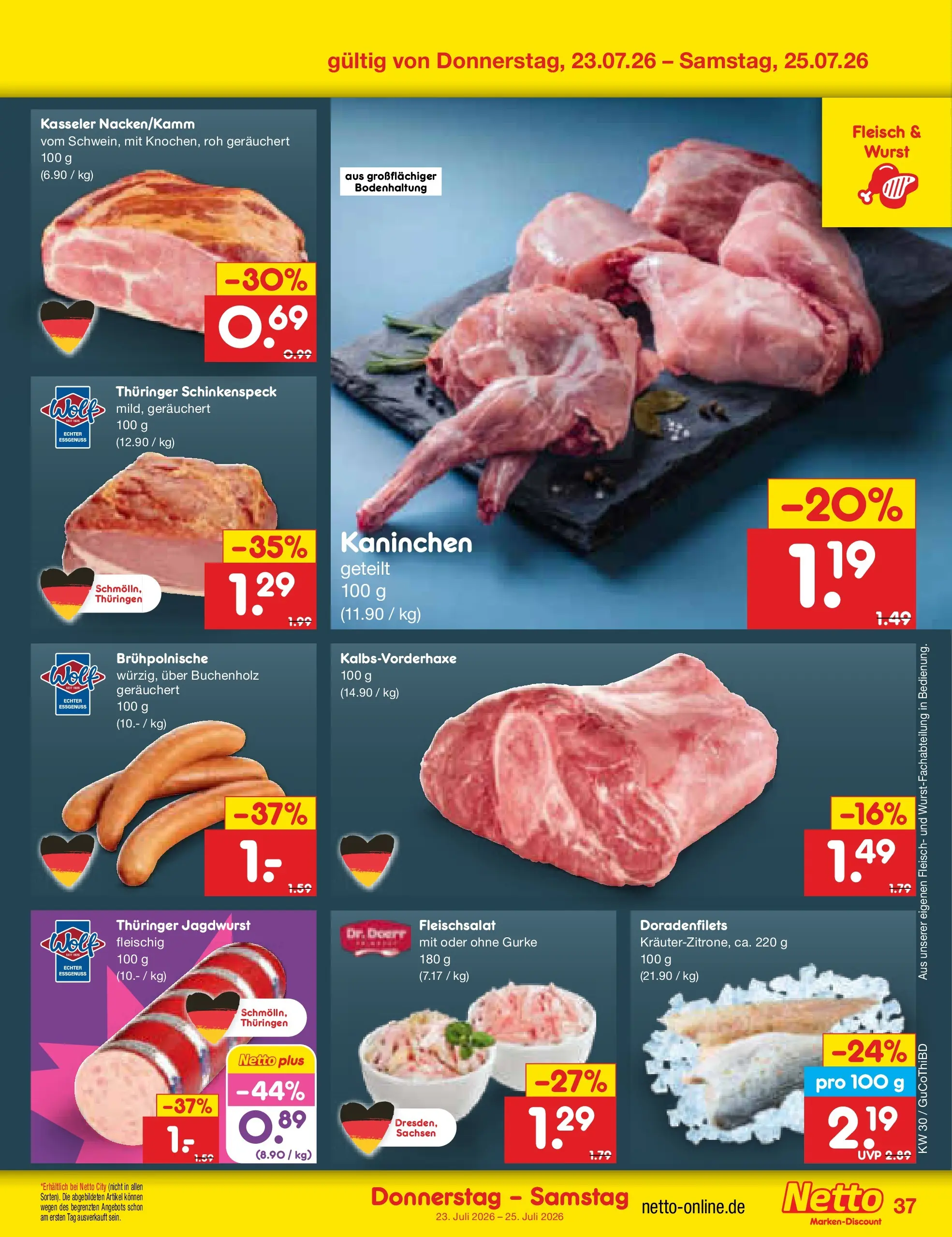 Netto Marken-Discount Prospekt Augustusburg (ab 19.07.2026) » Angebote | Seite: 61 | Produkte: Kaninchen, Wurst, Fleisch