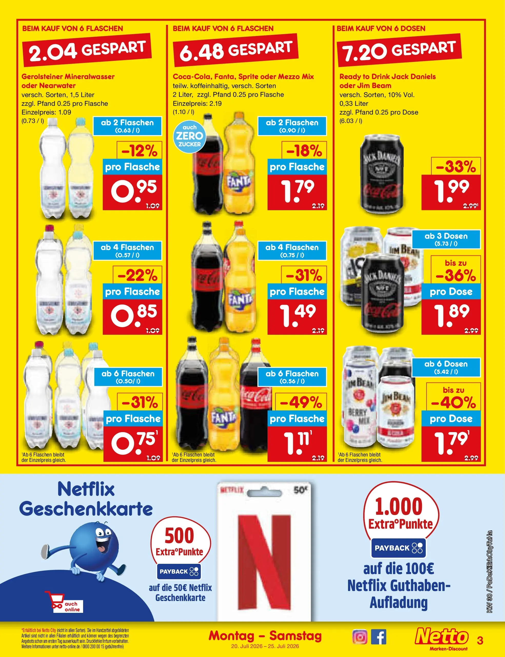 Netto Marken-Discount Prospekt Lahr-Langenwinkel (ab 19.07.2026) » Angebote | Seite: 3 | Produkte: Mezzo mix, Fanta, Sprite, Mineralwasser