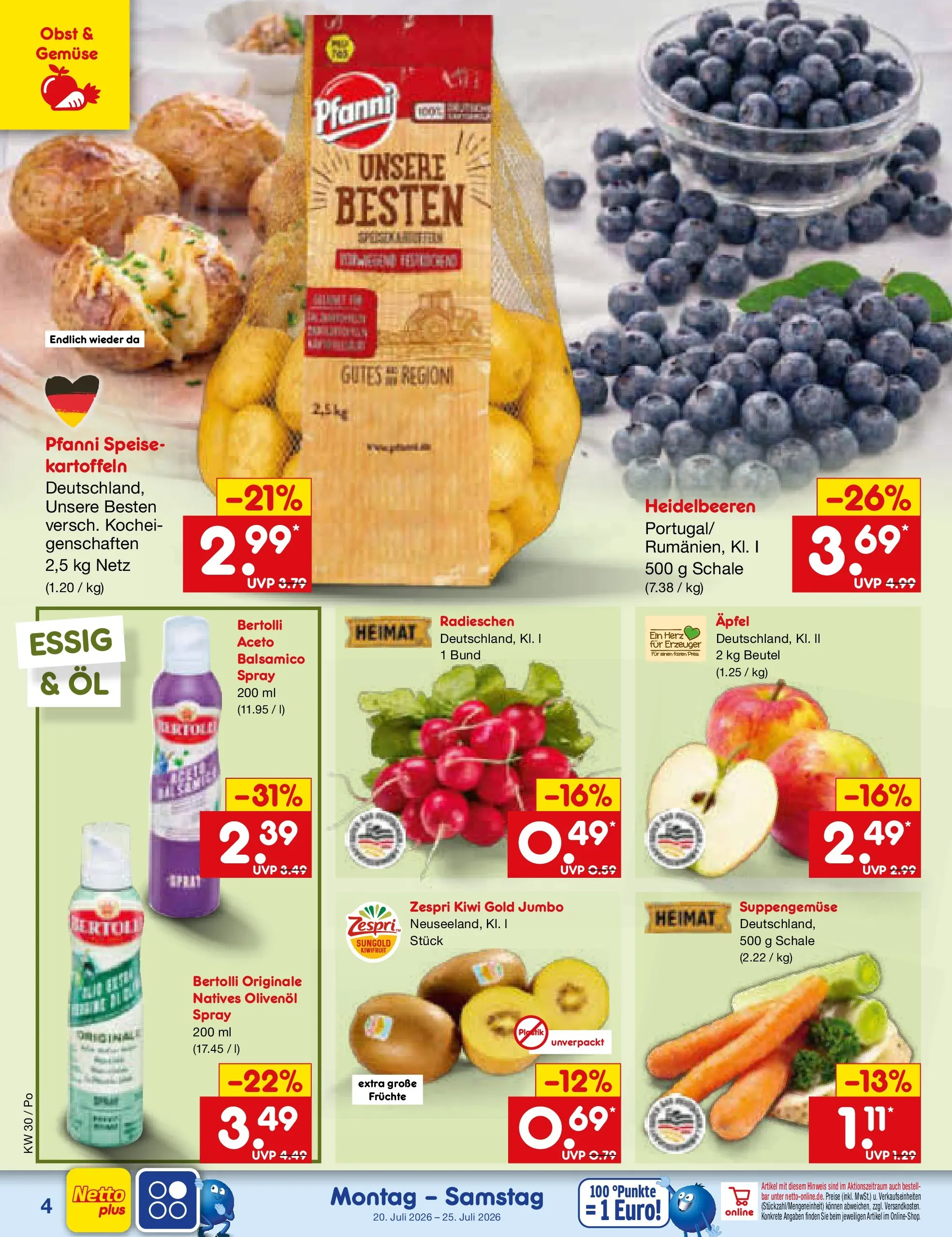 Netto Marken-Discount Prospekt Regensburg (ab 20.07.2026) » Angebote | Seite: 4 | Produkte: Äpfel, Kartoffeln, Gemüse, Obst