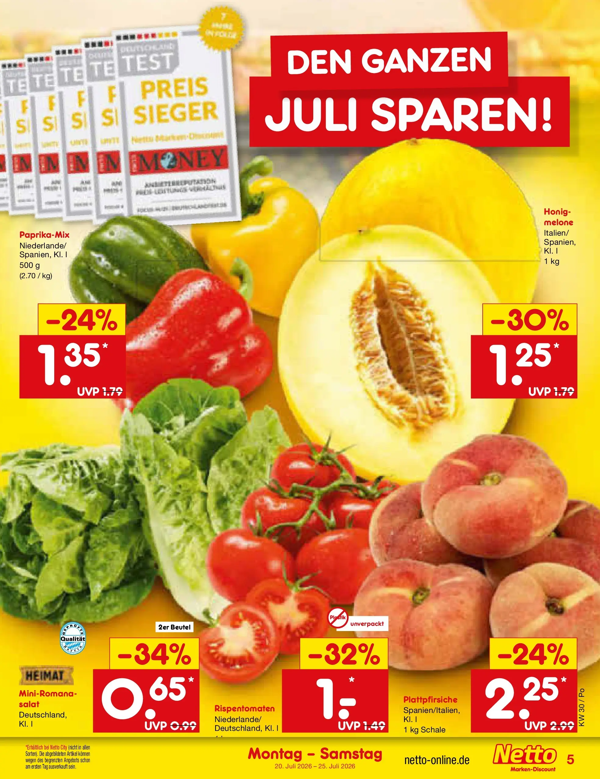 Netto Marken-Discount Prospekt Regensburg (ab 20.07.2026) » Angebote | Seite: 5 | Produkte: Melone, Salat