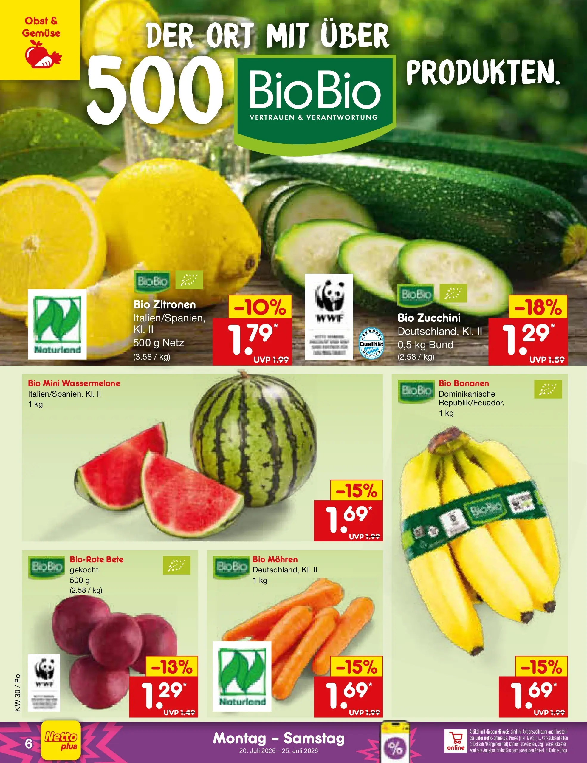 Netto Marken-Discount Prospekt Regensburg (ab 20.07.2026) » Angebote | Seite: 6 | Produkte: Gemüse, Obst, Zucchini, Zitronen
