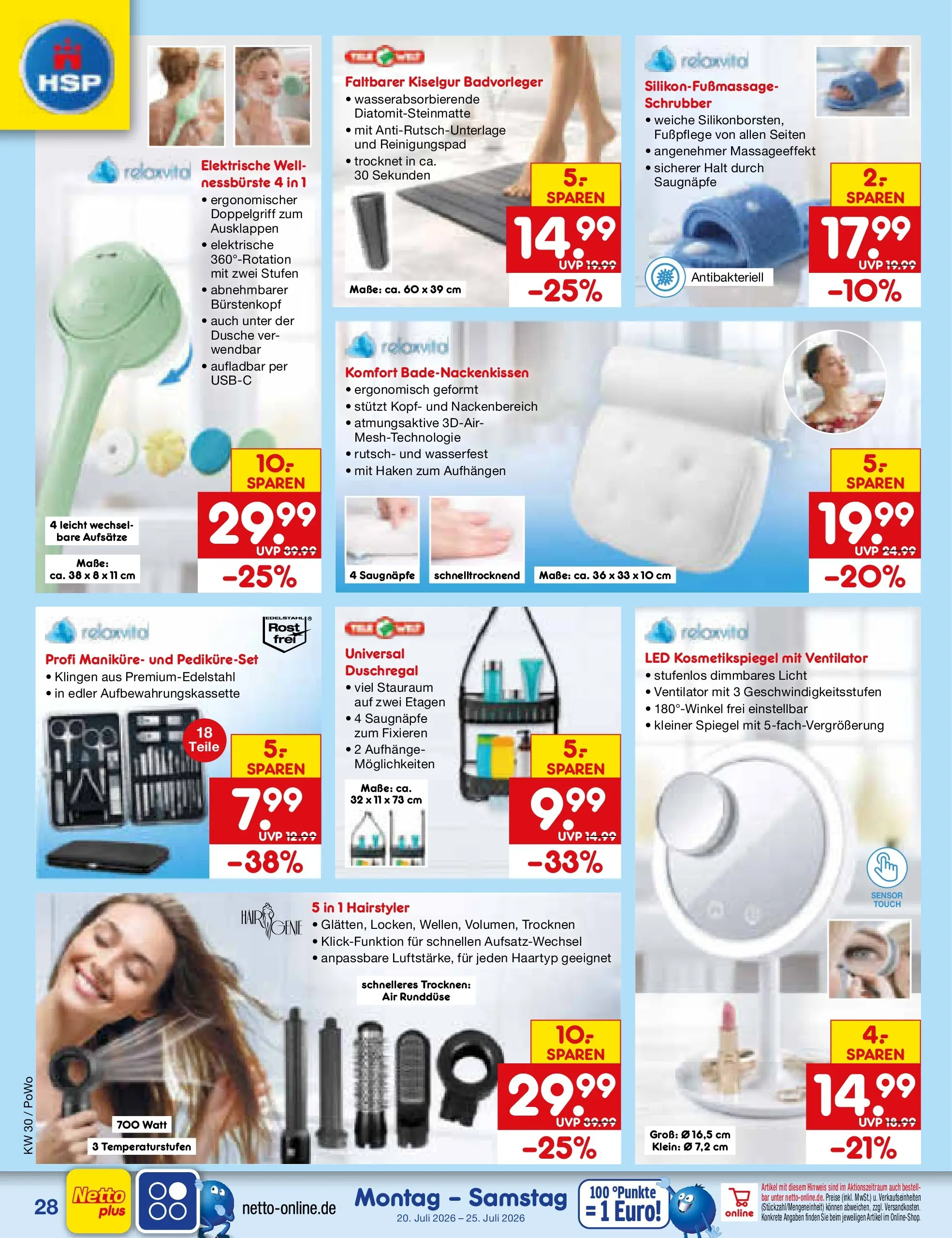Netto Marken-Discount Prospekt Mannheim (ab 19.07.2026) » Angebote | Seite: 46 | Produkte: Ventilator, Kosmetikspiegel, Spiegel, Duschregal