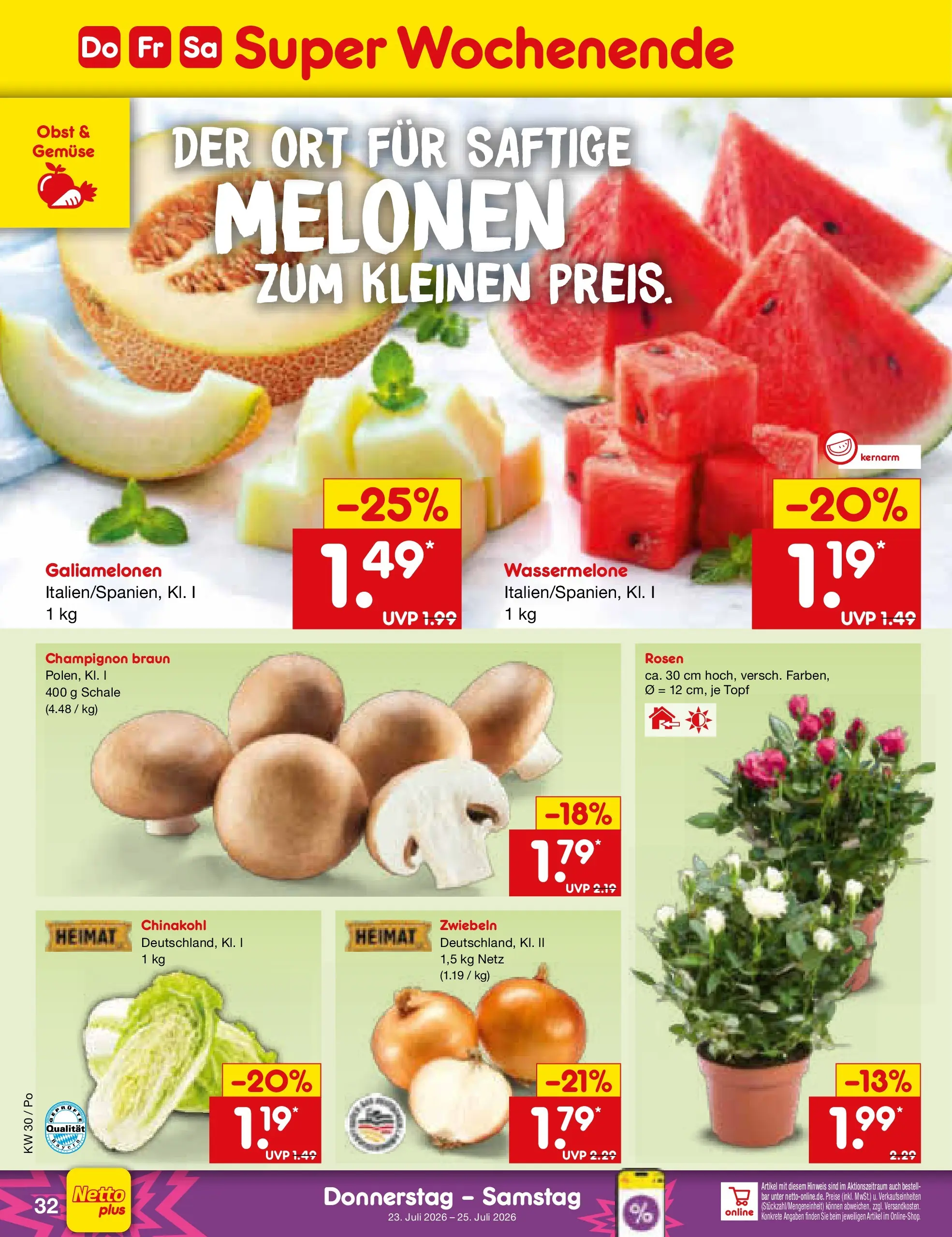 Netto Marken-Discount Prospekt Regensburg (ab 20.07.2026) » Angebote | Seite: 52 | Produkte: Zwiebeln, Gemüse, Wassermelone, Chinakohl