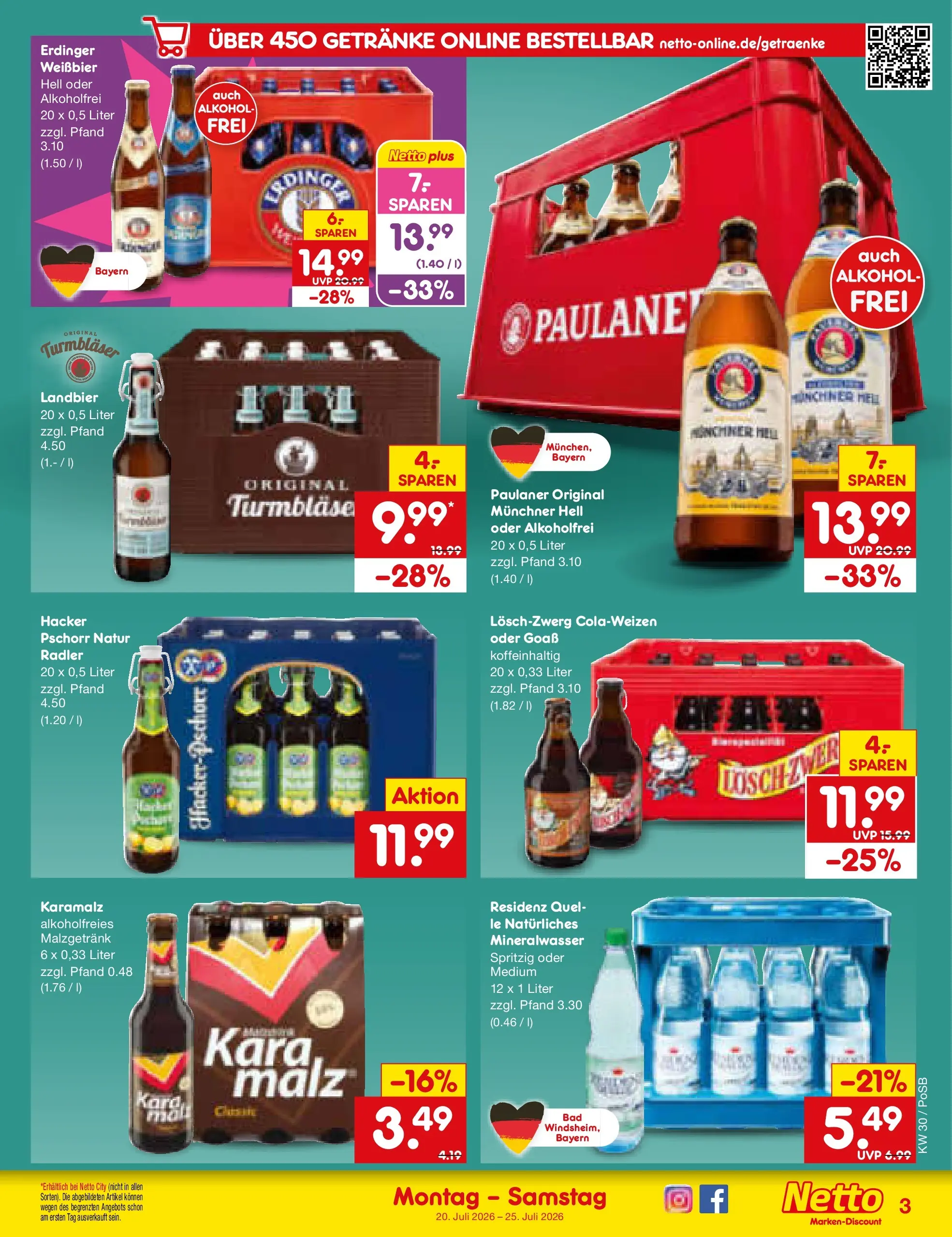 Netto Marken-Discount Prospekt Regensburg (ab 20.07.2026) » Angebote | Seite: 57 | Produkte: Erdinger, Weißbier, Radler, Paulaner