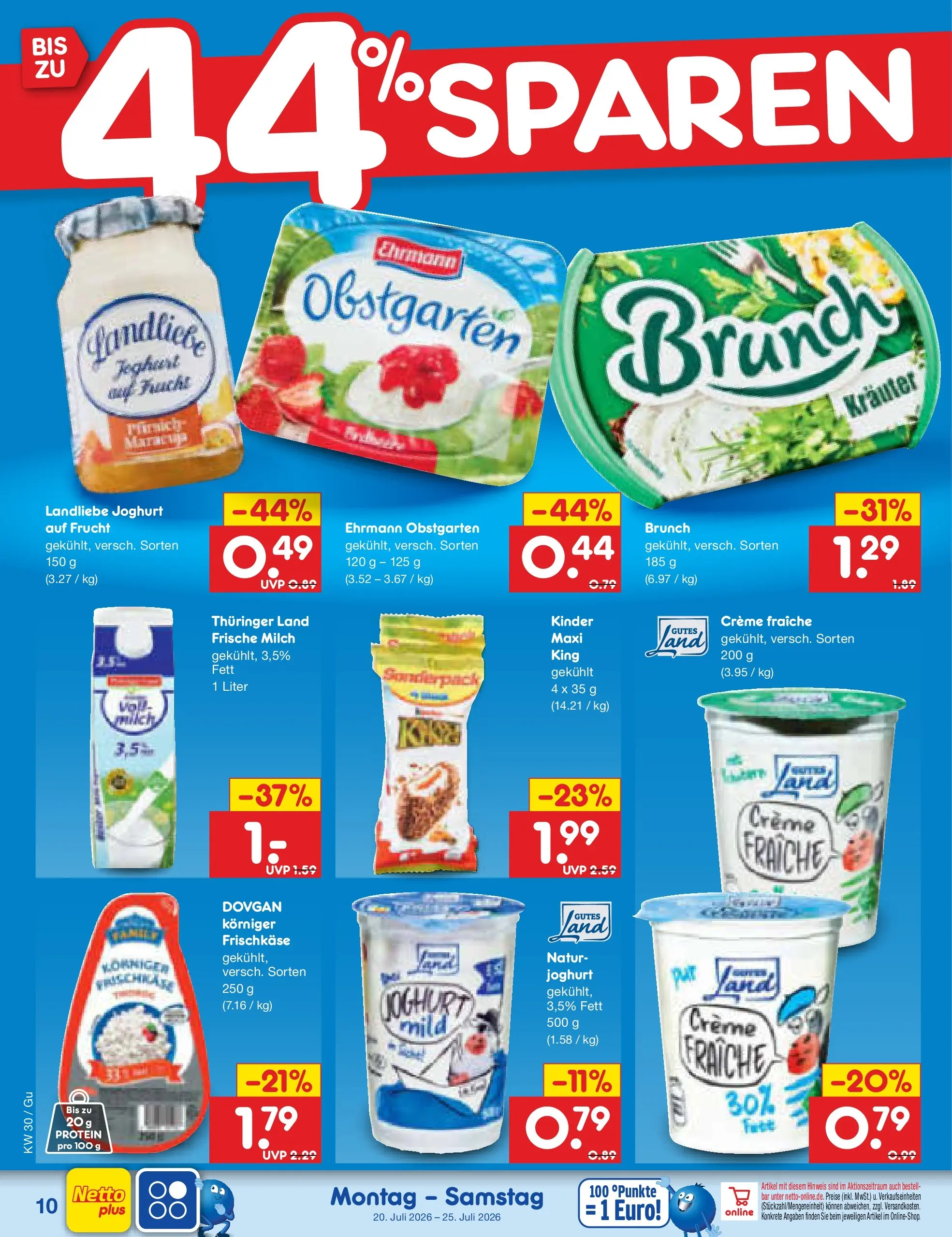 Netto Marken-Discount Prospekt Augustusburg (ab 19.07.2026) » Angebote | Seite: 16 | Produkte: Milch, Joghurt, Pfirsich, Frischkase